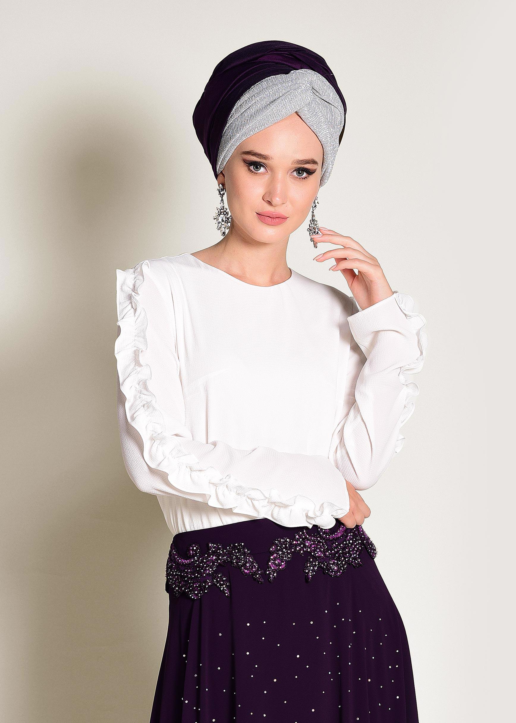 Tesettür giyim MÜRDÜM İŞLEMELİ ŞİFON ETEK 6195