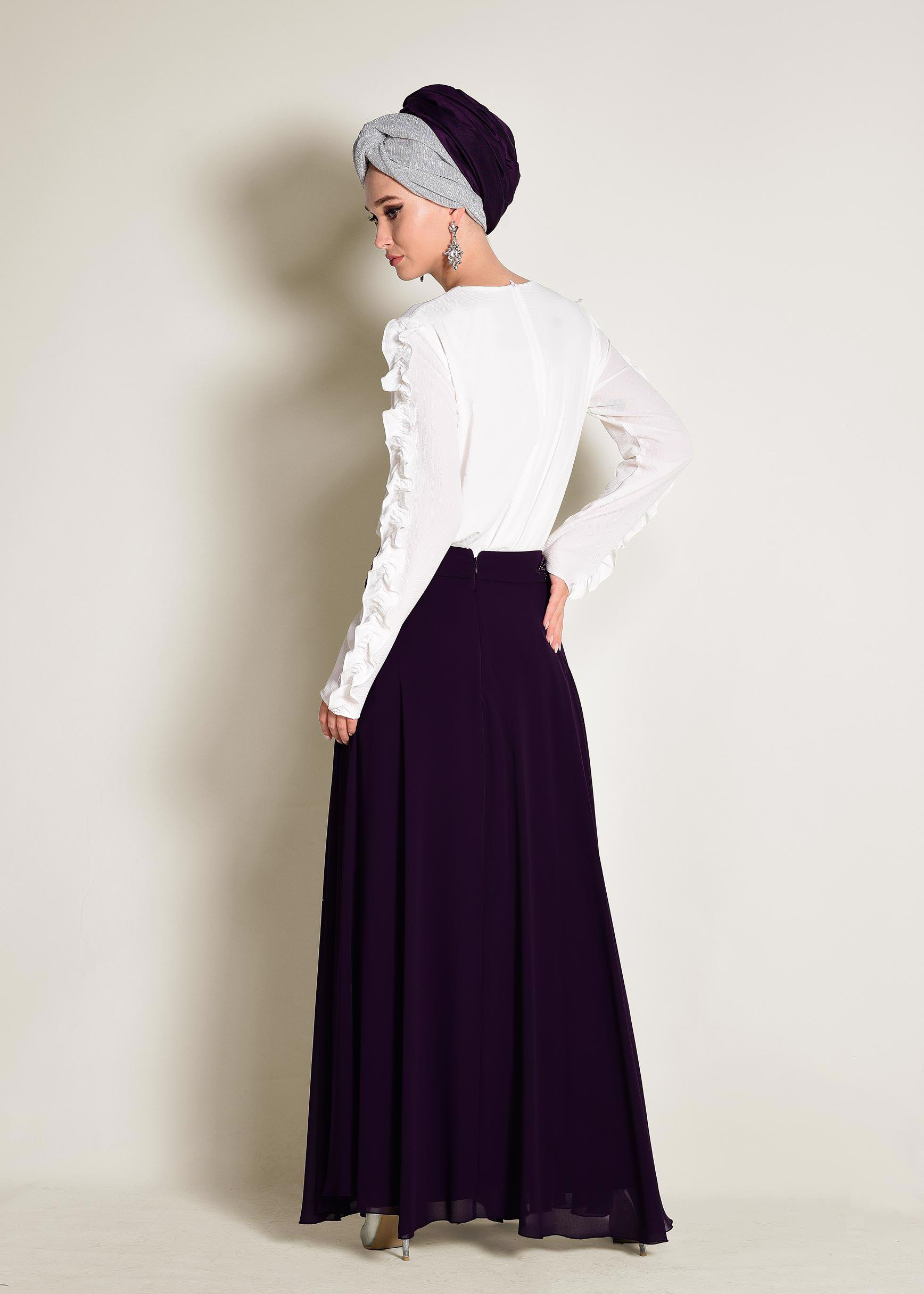 Tesettür giyim MÜRDÜM İŞLEMELİ ŞİFON ETEK 6195