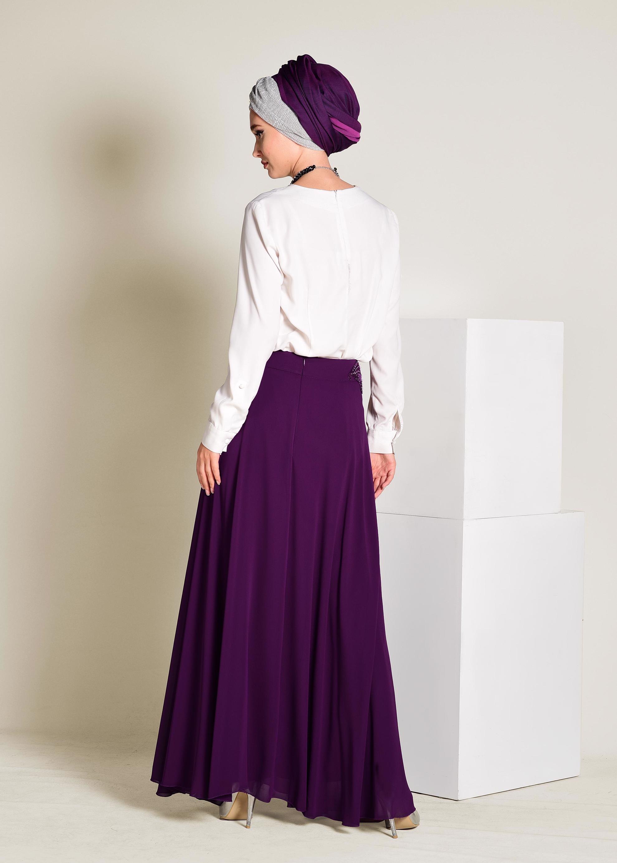 Tesettür giyim MÜRDÜM İŞLEMELİ ŞİFON ETEK 6195