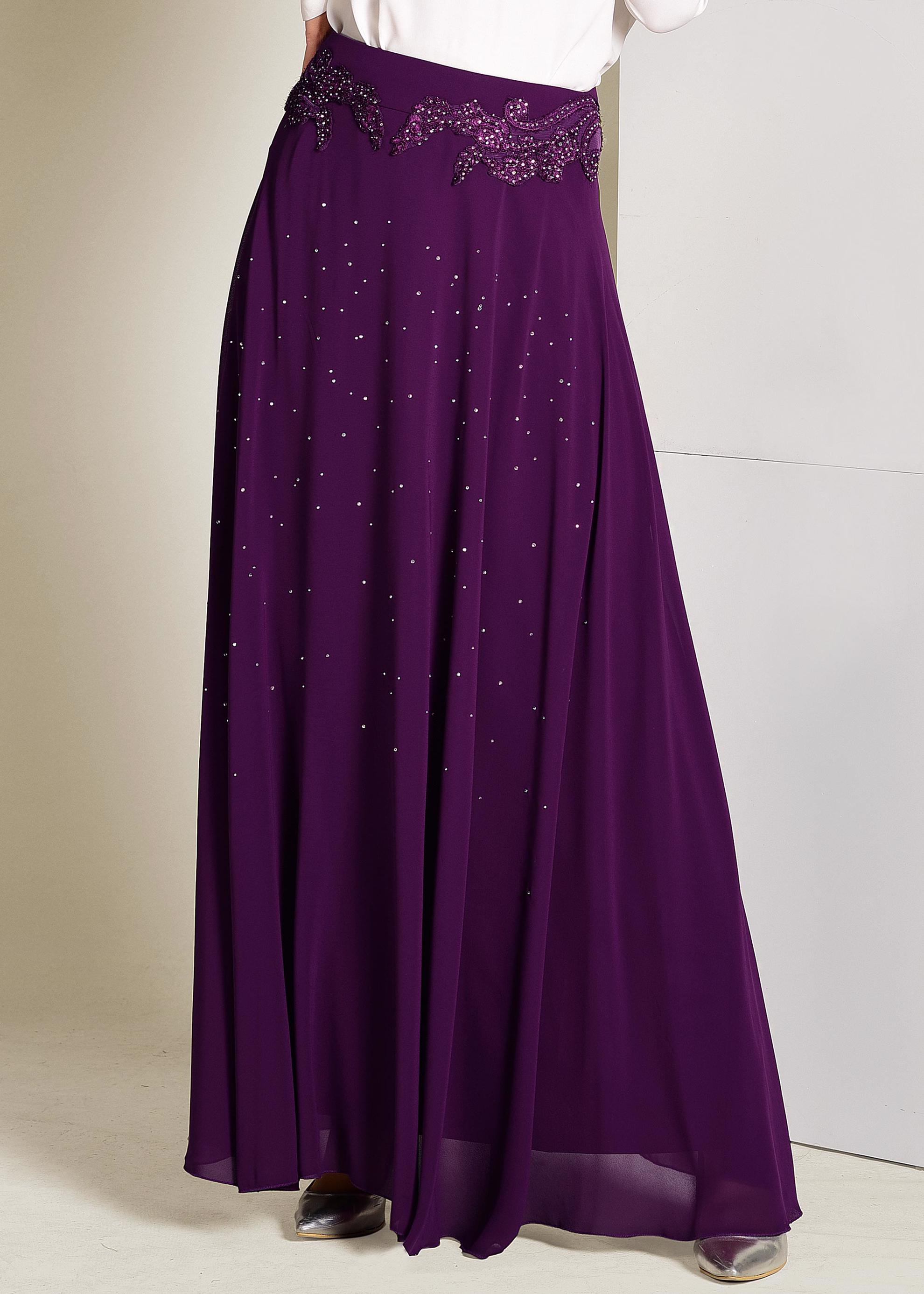 Tesettür giyim MÜRDÜM İŞLEMELİ ŞİFON ETEK 6195