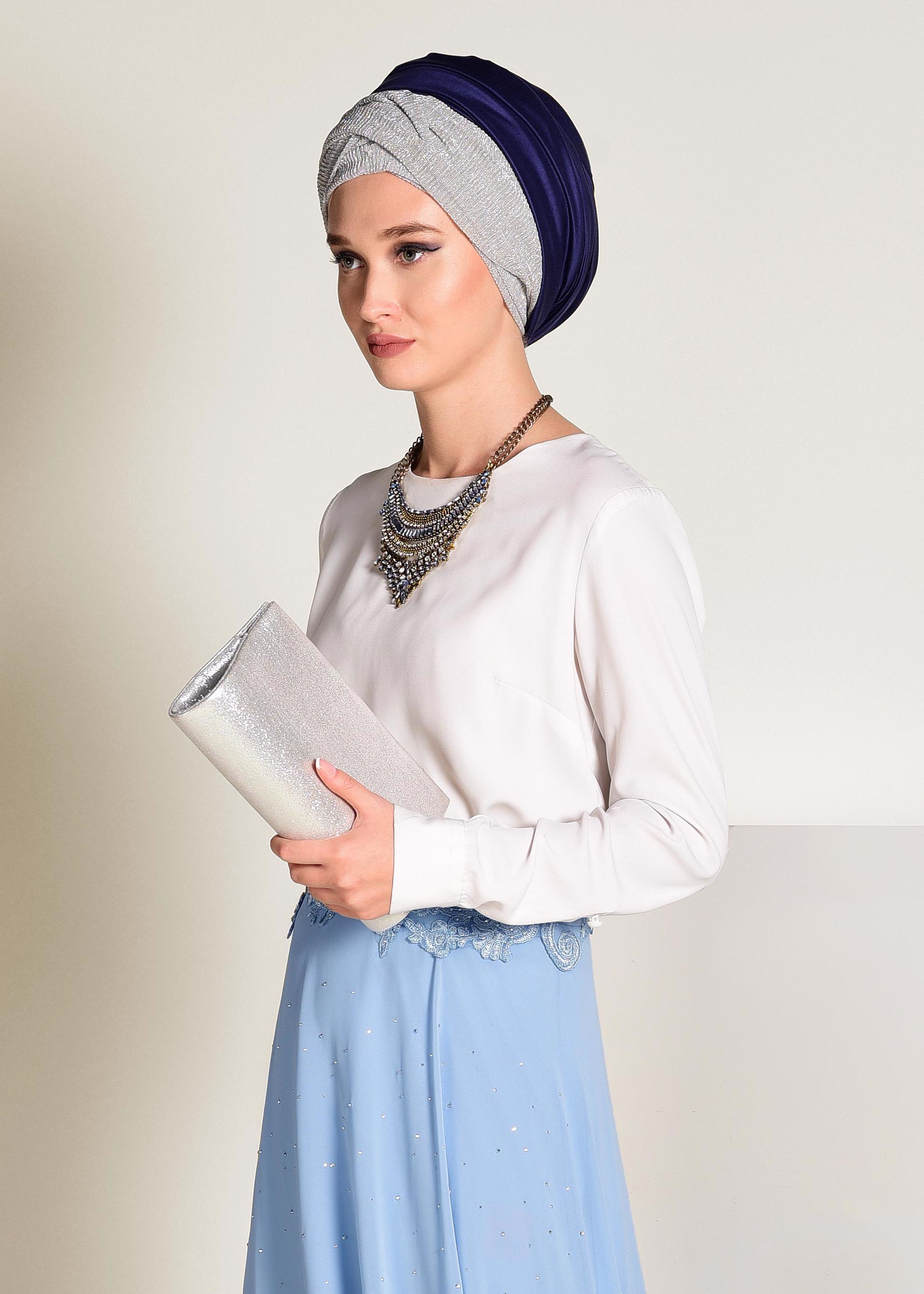 Tesettür giyim MAVİ İŞLEMELİ ŞİFON ETEK 6195