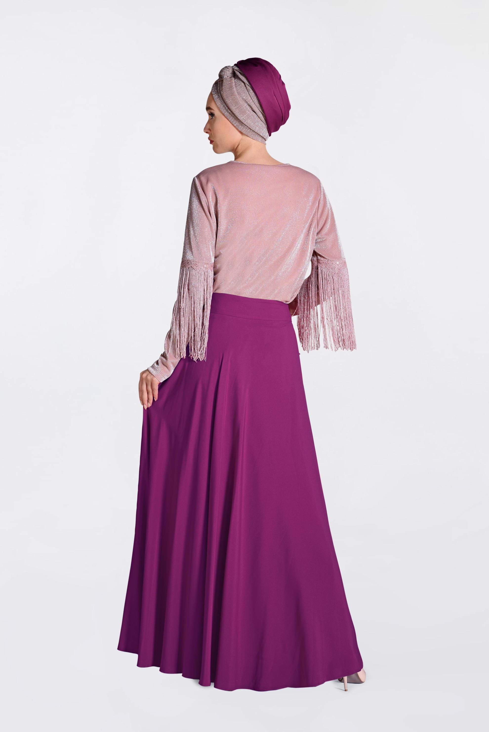 Tesettür giyim FUŞYA ÇİÇEK DETAYLI ETEK 6196