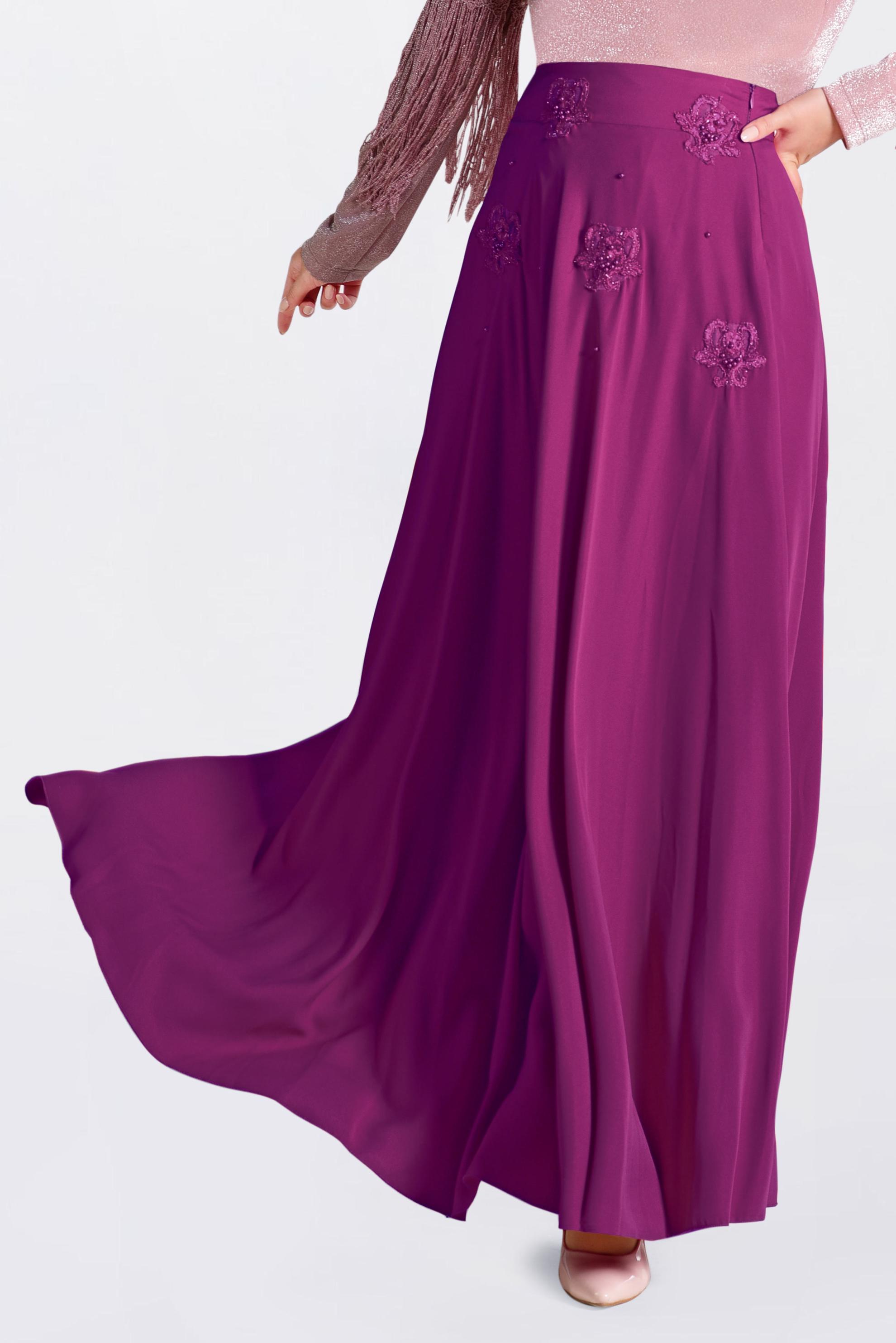 Tesettür giyim FUŞYA ÇİÇEK DETAYLI ETEK 6196