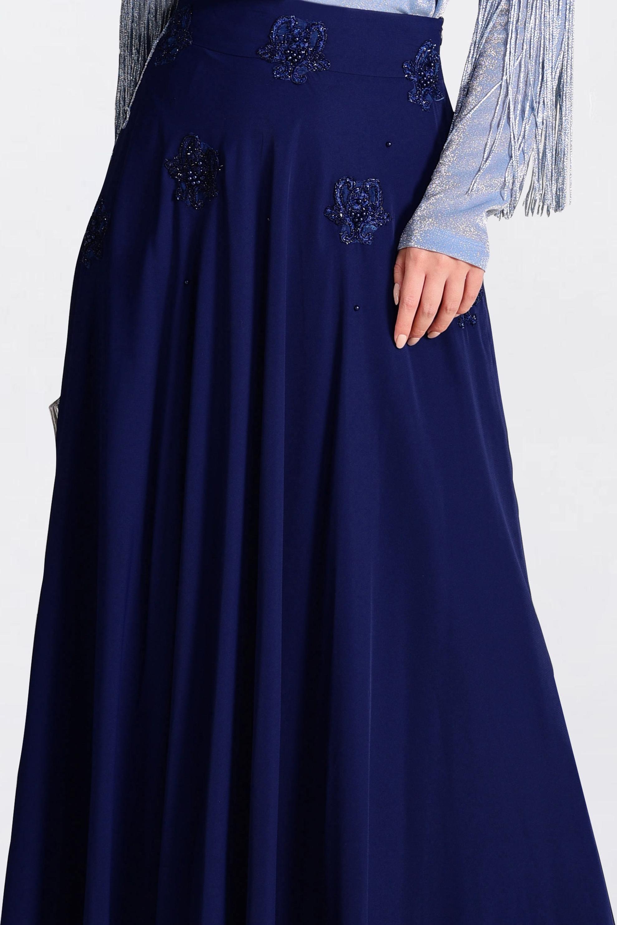 Tesettür giyim LACİVERT ÇİÇEK DETAYLI ETEK 6196