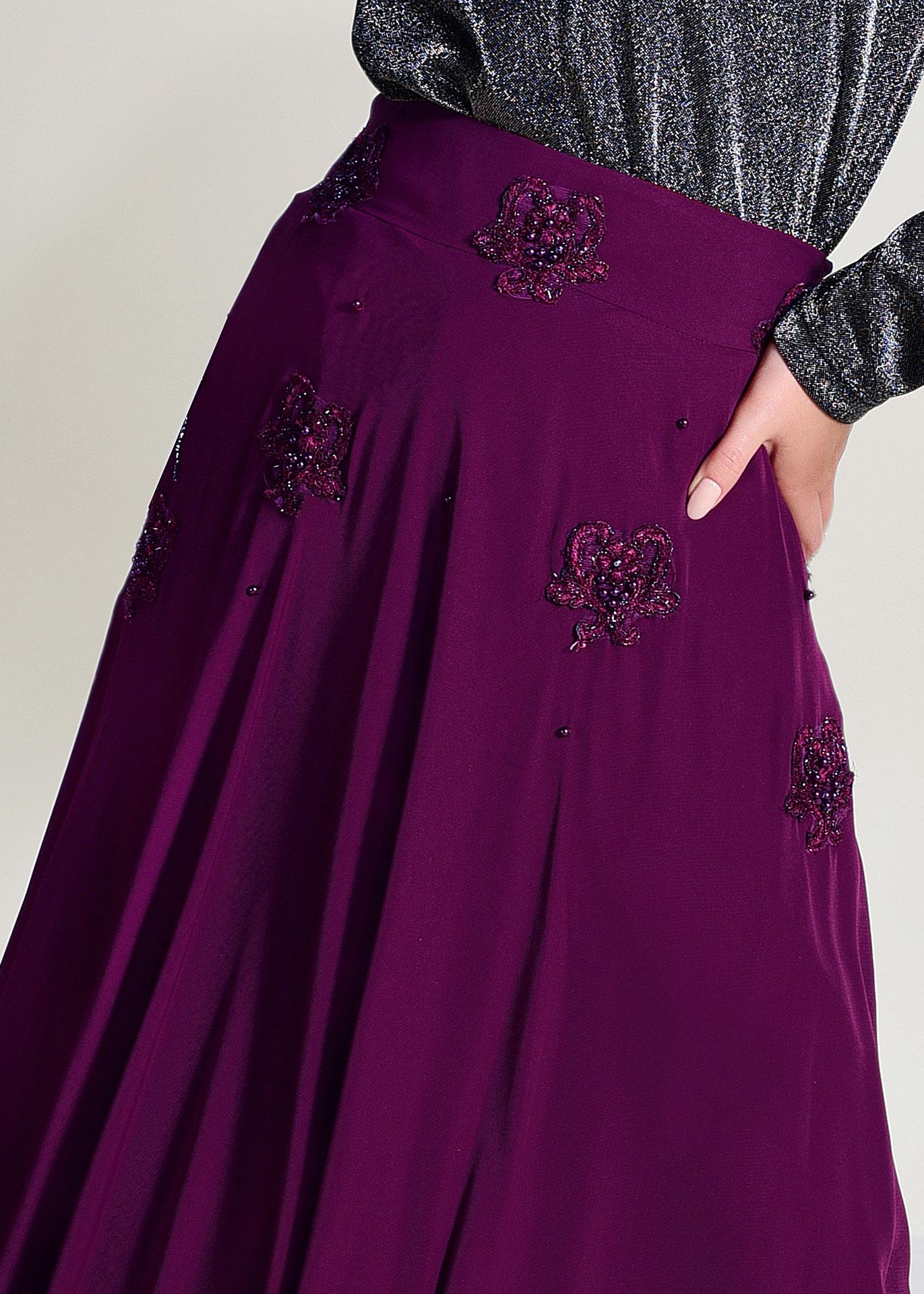 Tesettür giyim MÜRDÜM ÇİÇEK DETAYLI ETEK 6196