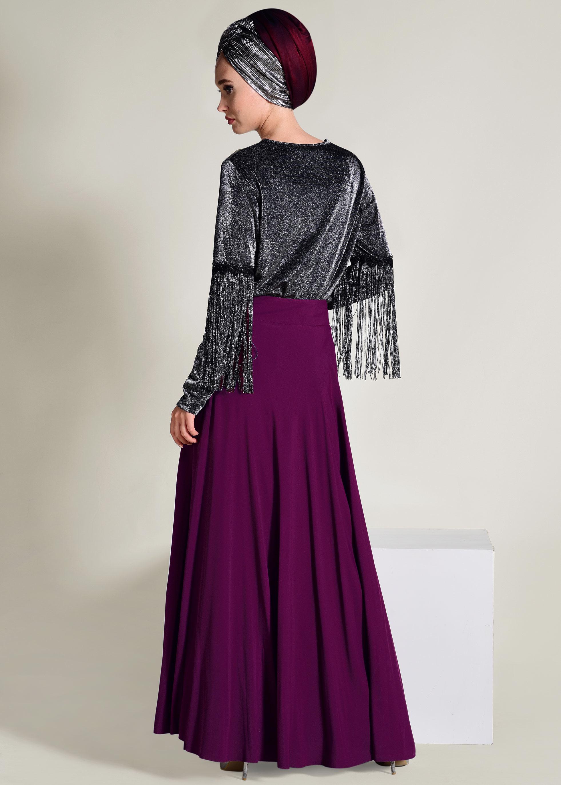 Tesettür giyim MÜRDÜM ÇİÇEK DETAYLI ETEK 6196