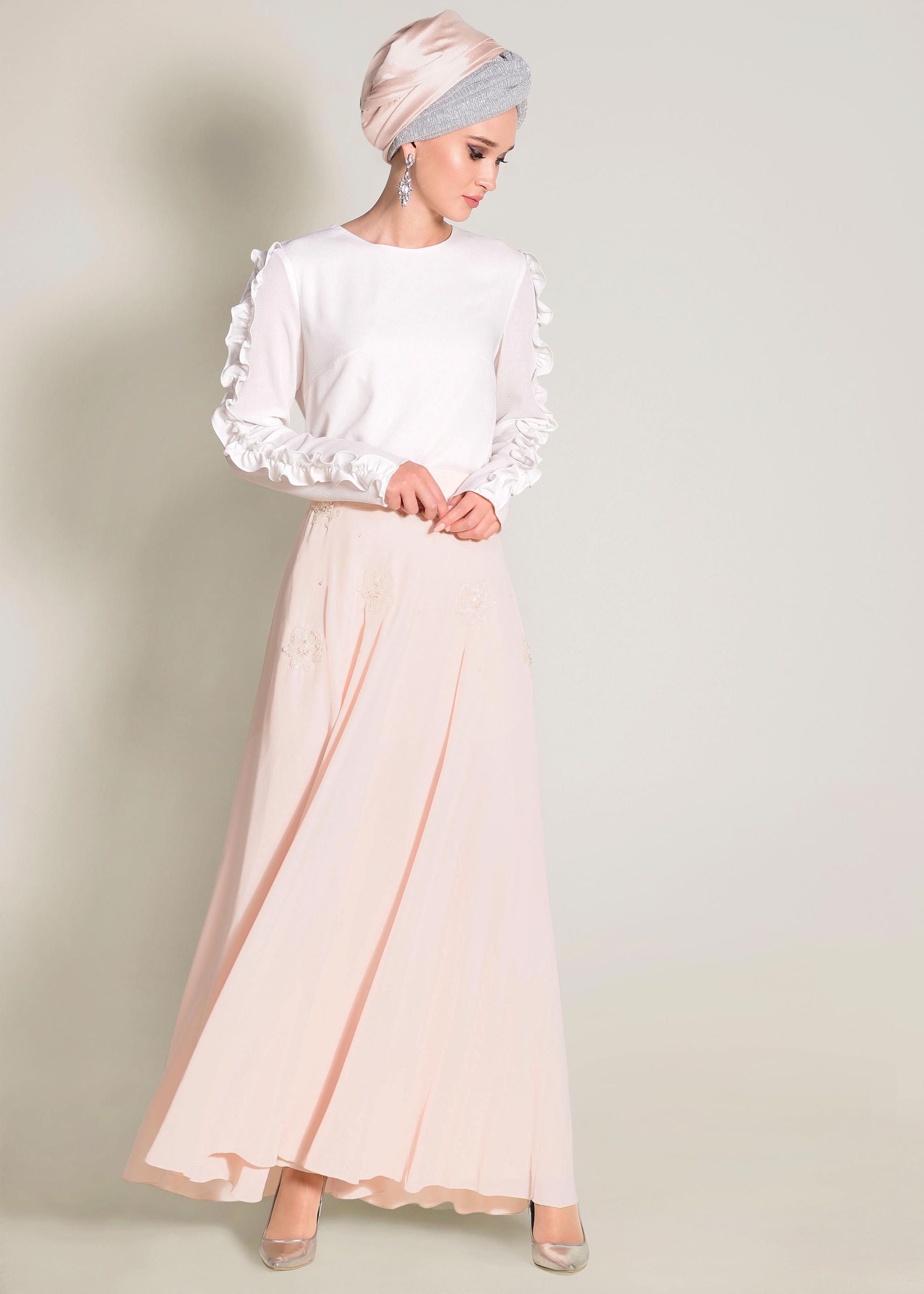 Tesettür giyim PEMBE ÇİÇEK DETAYLI ETEK 6196