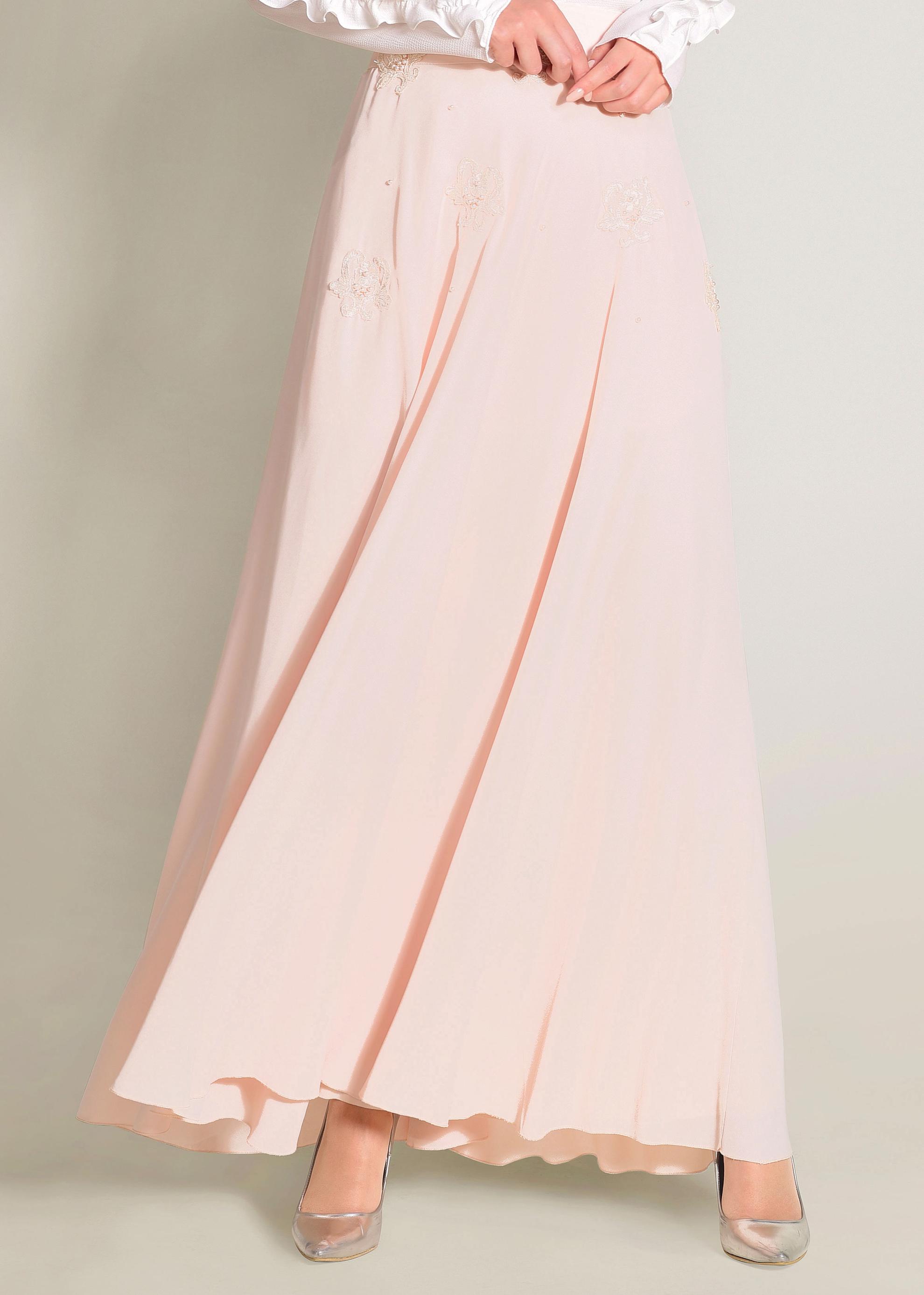 Tesettür giyim PEMBE ÇİÇEK DETAYLI ETEK 6196