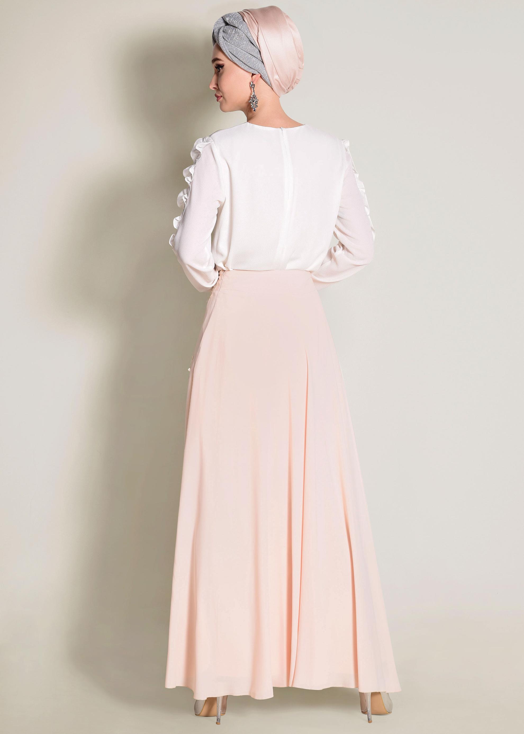 Tesettür giyim PEMBE ÇİÇEK DETAYLI ETEK 6196