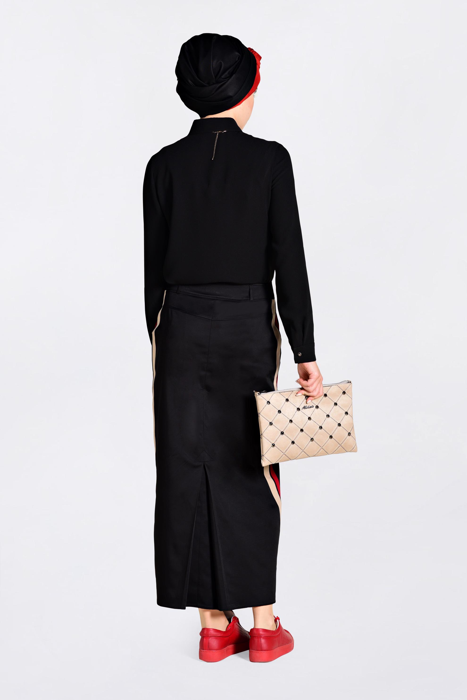 Tesettür giyim SİYAH YANLARI ŞERİTLİ ETEK 6200