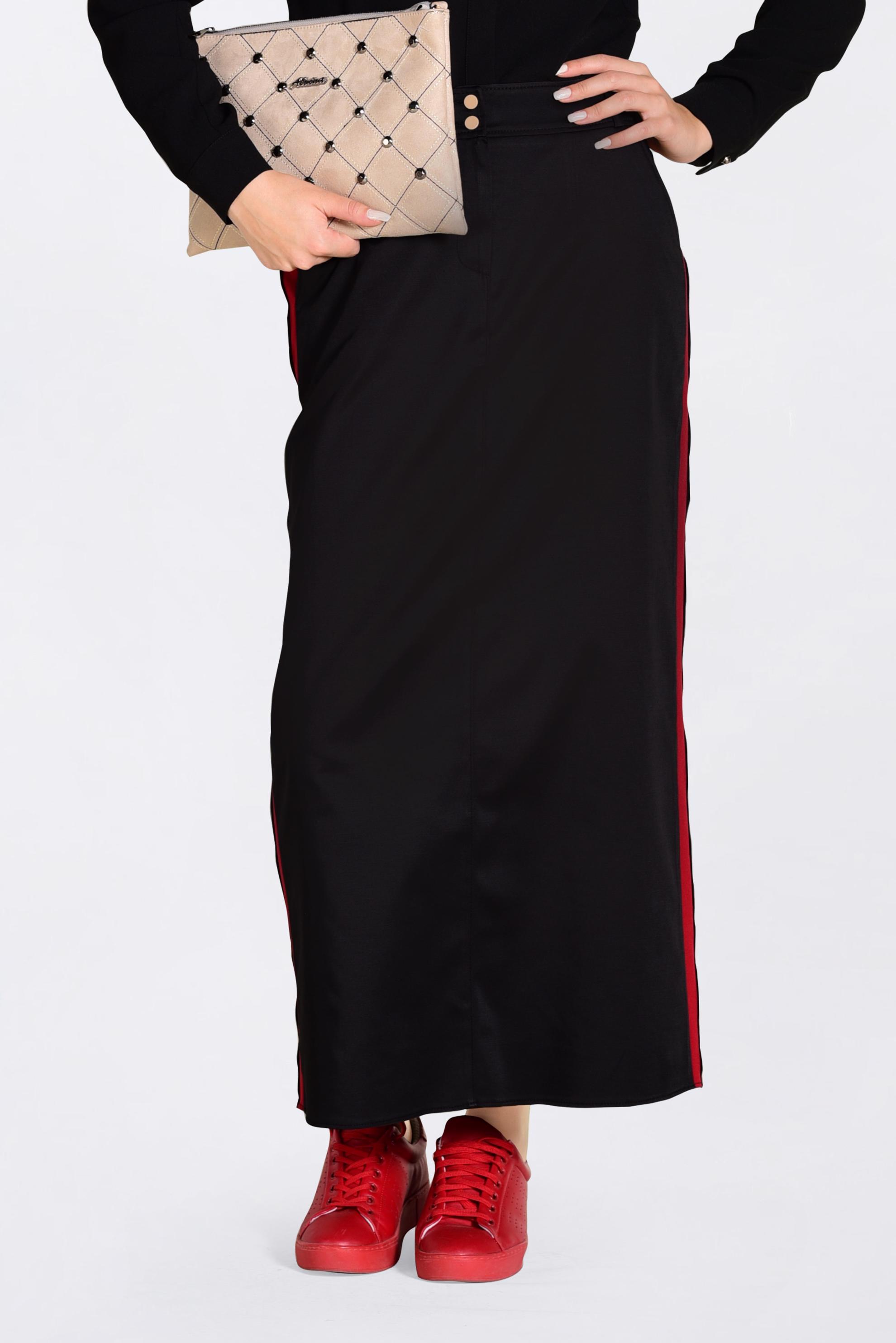 Tesettür giyim SİYAH YANLARI ŞERİTLİ ETEK 6200