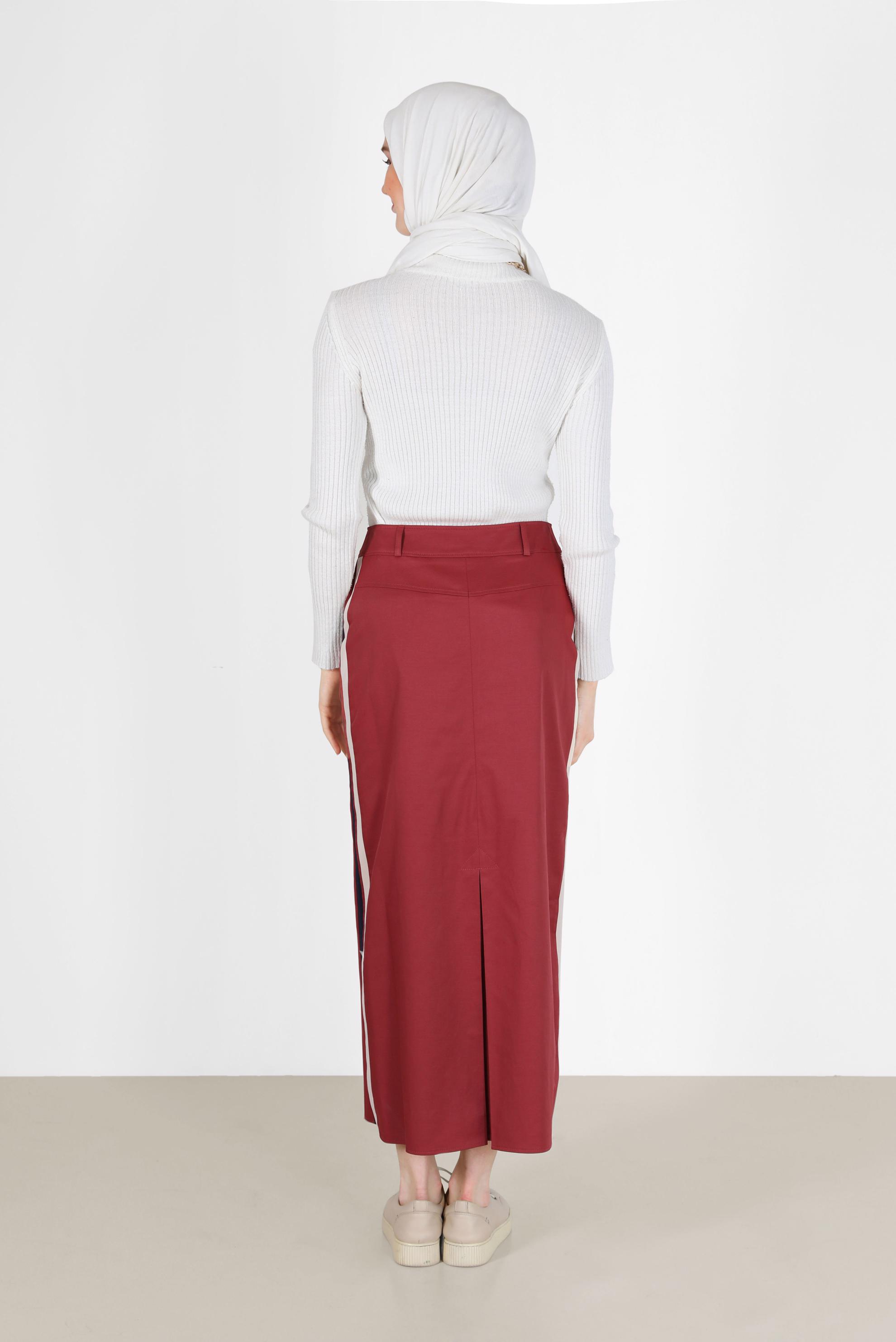 Tesettür giyim BORDO YANLARI ŞERİTLİ ETEK 6200