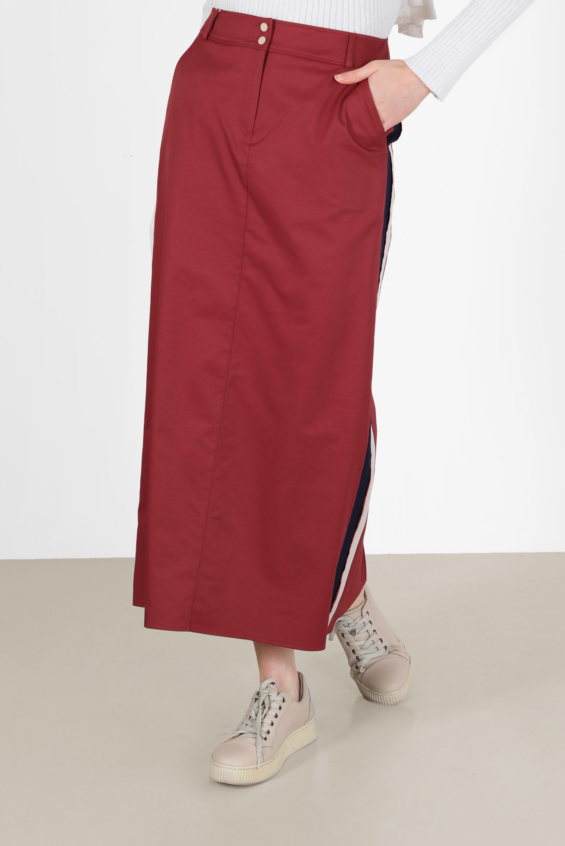 Tesettür giyim BORDO YANLARI ŞERİTLİ ETEK 6200