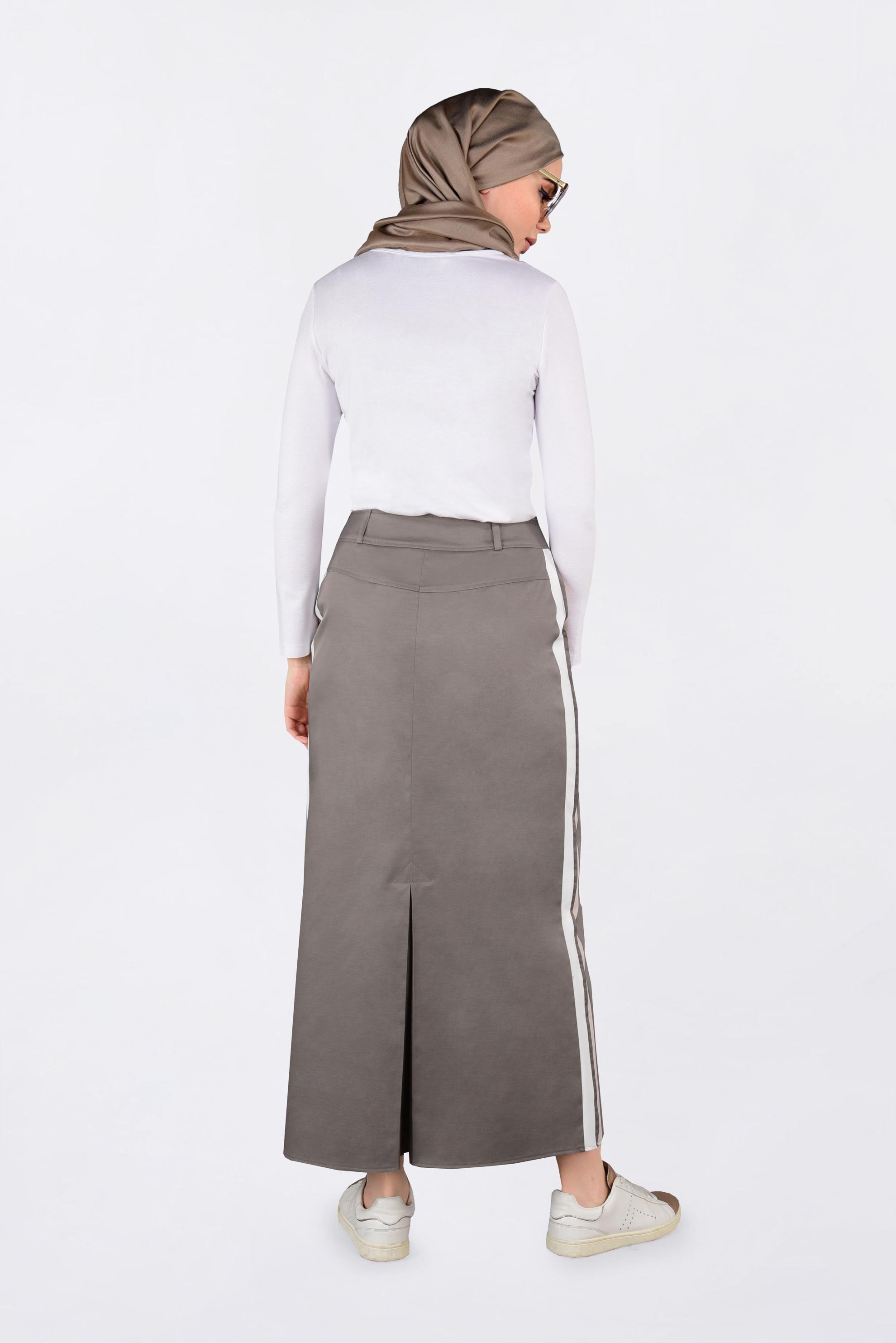 Tesettür giyim VİZON YANLARI ŞERİTLİ ETEK 6200