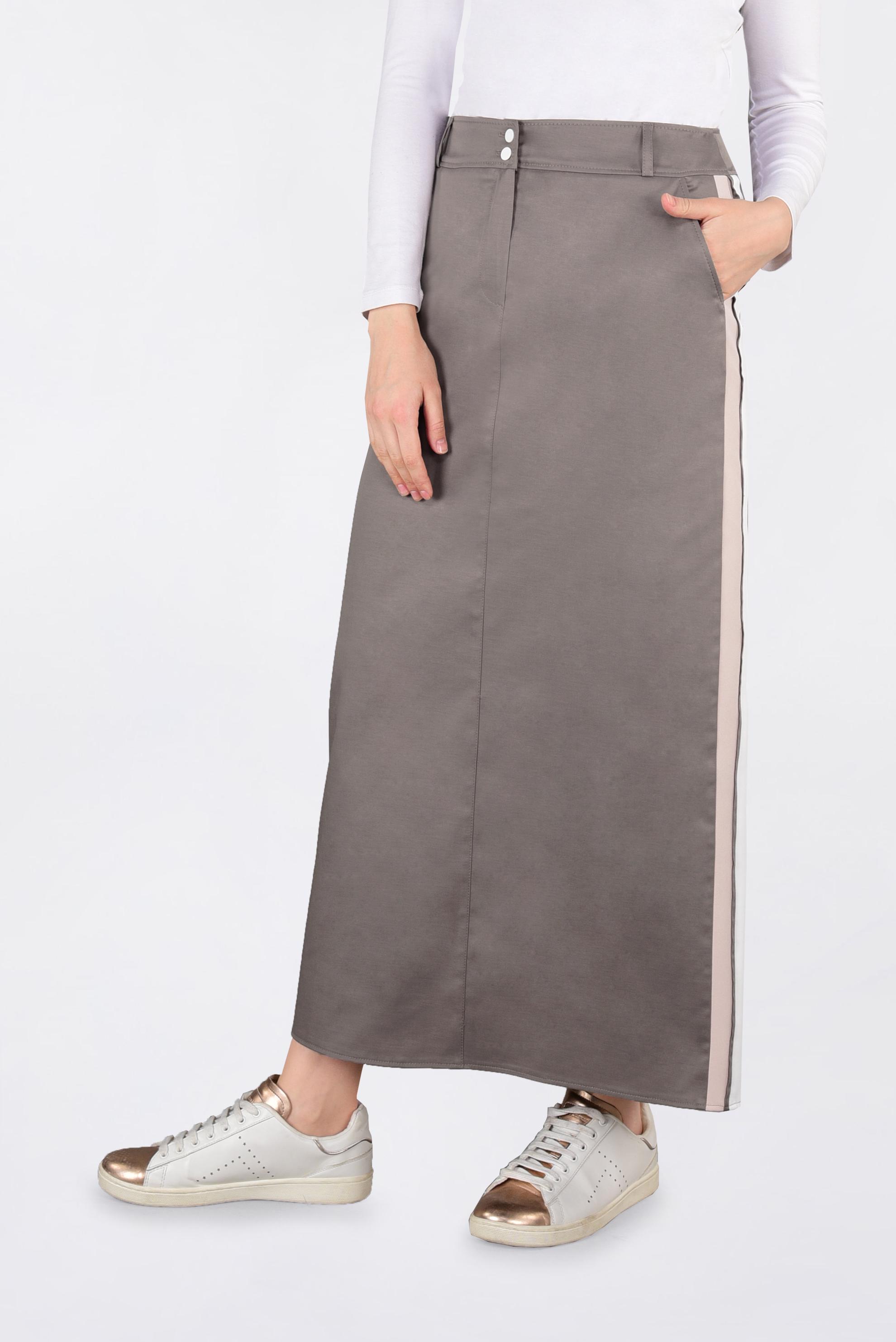 Tesettür giyim VİZON YANLARI ŞERİTLİ ETEK 6200