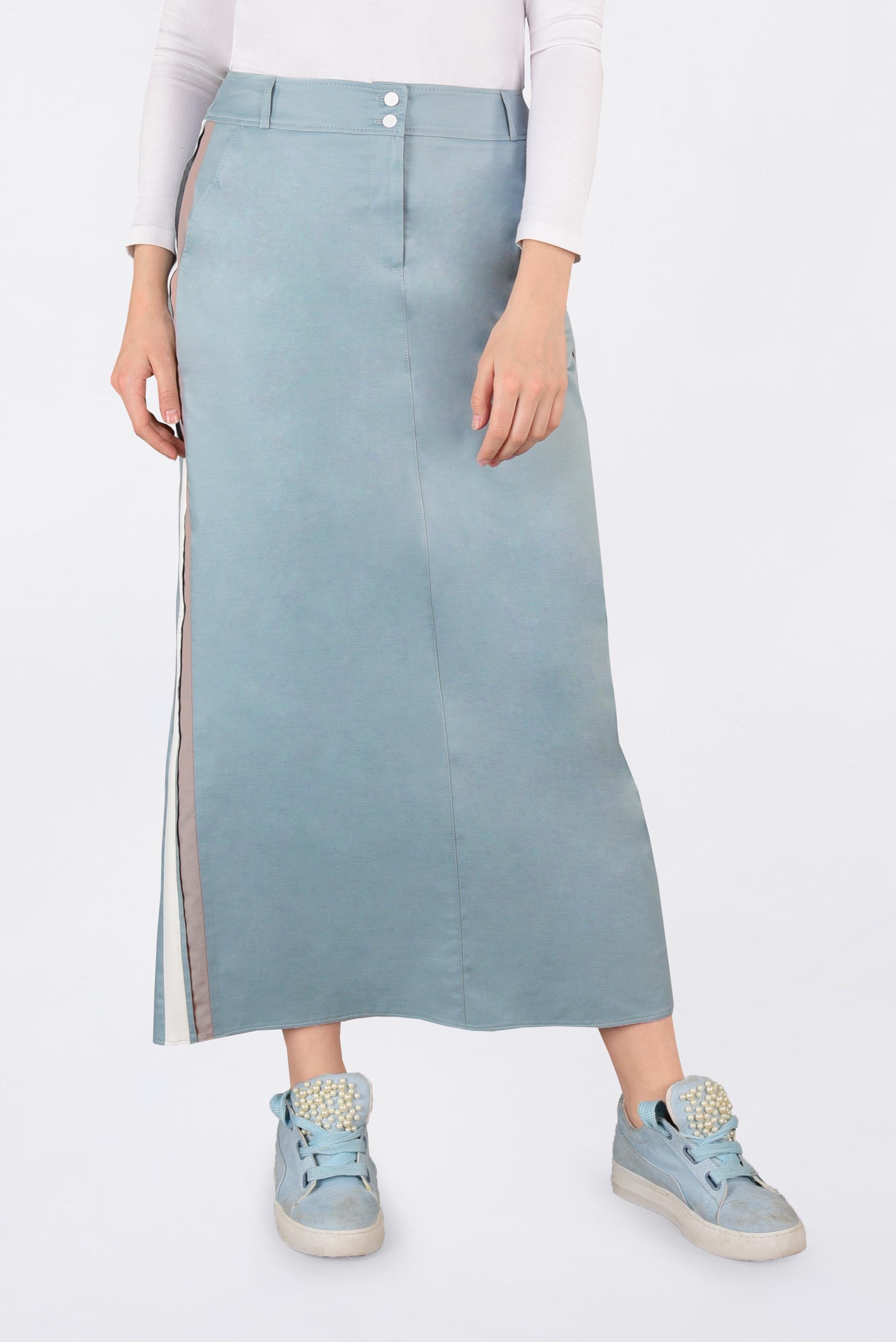 Tesettür giyim MAVİ YANLARI ŞERİTLİ ETEK 6200