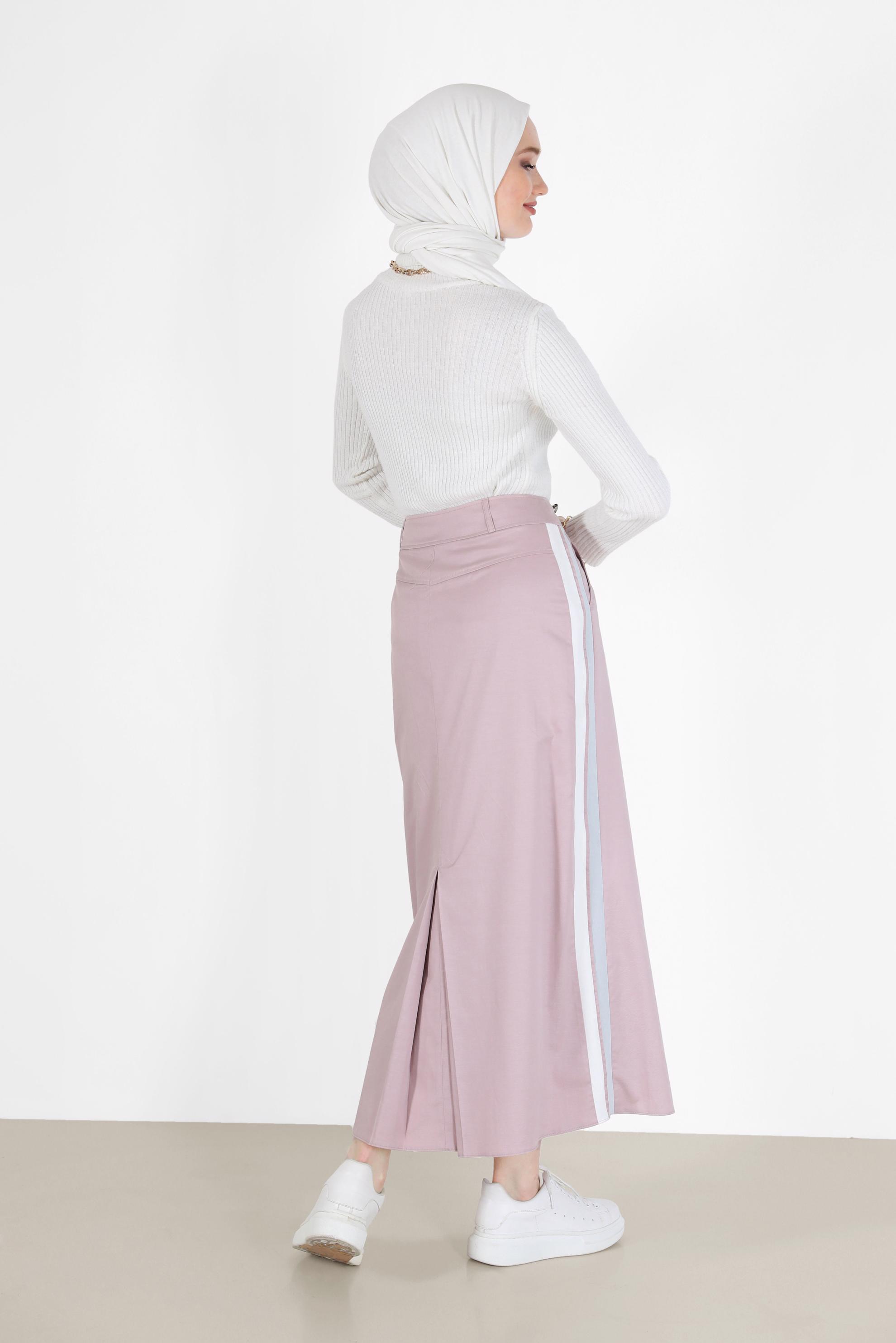 Tesettür giyim PUDRA YANLARI ŞERİTLİ ETEK 6200