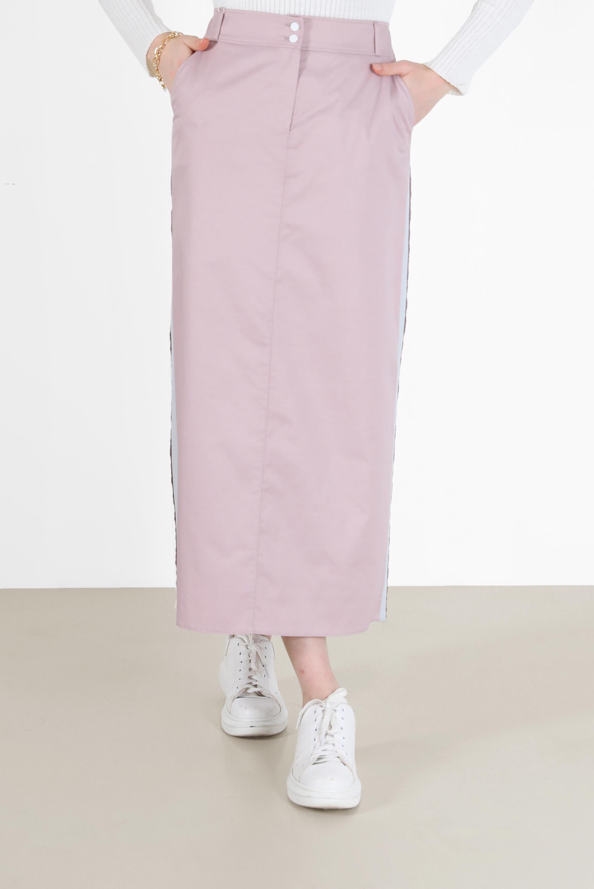 Tesettür giyim PUDRA YANLARI ŞERİTLİ ETEK 6200