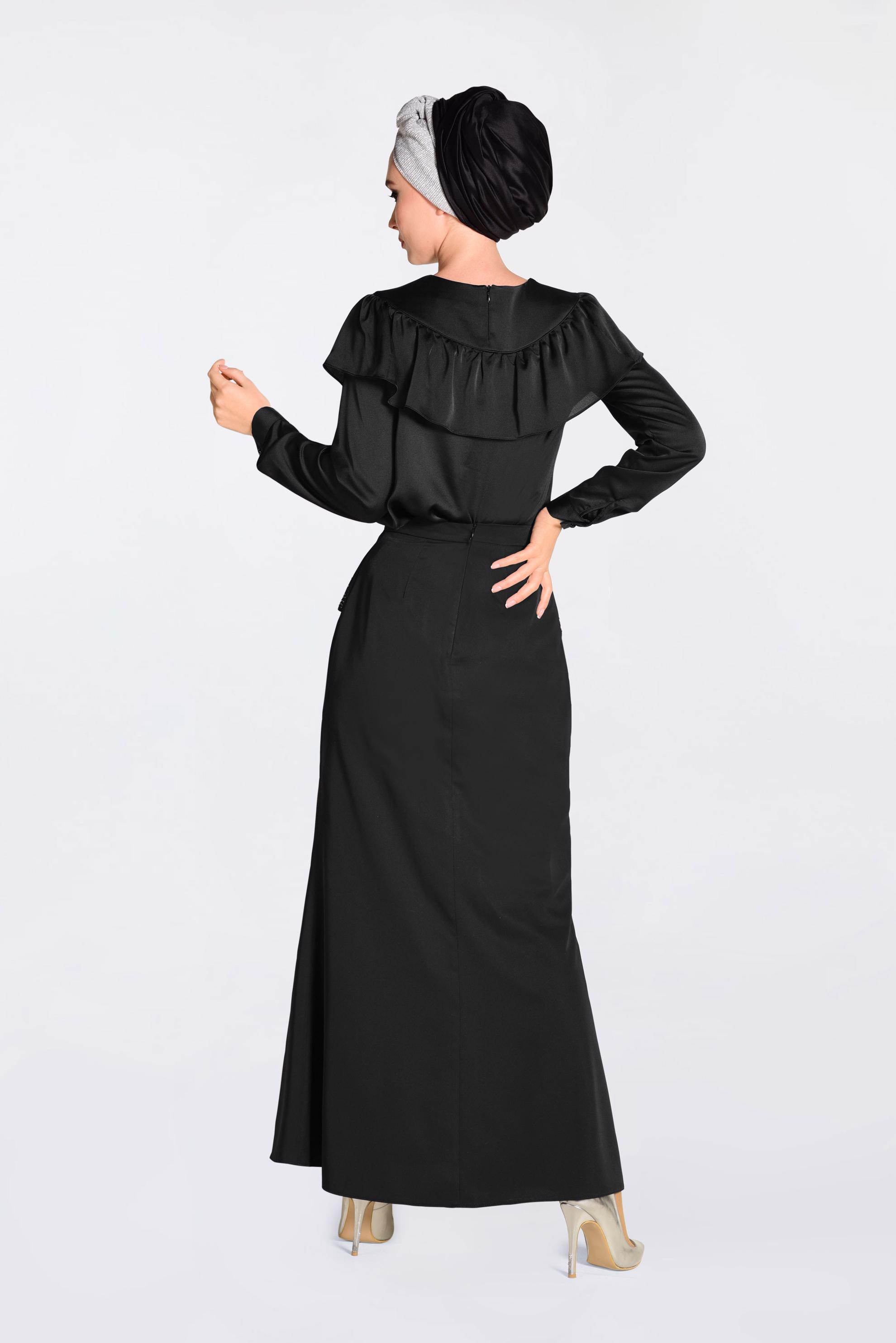 Tesettür giyim SİYAH TAŞ DETAYLI BALIK ETEK 6204