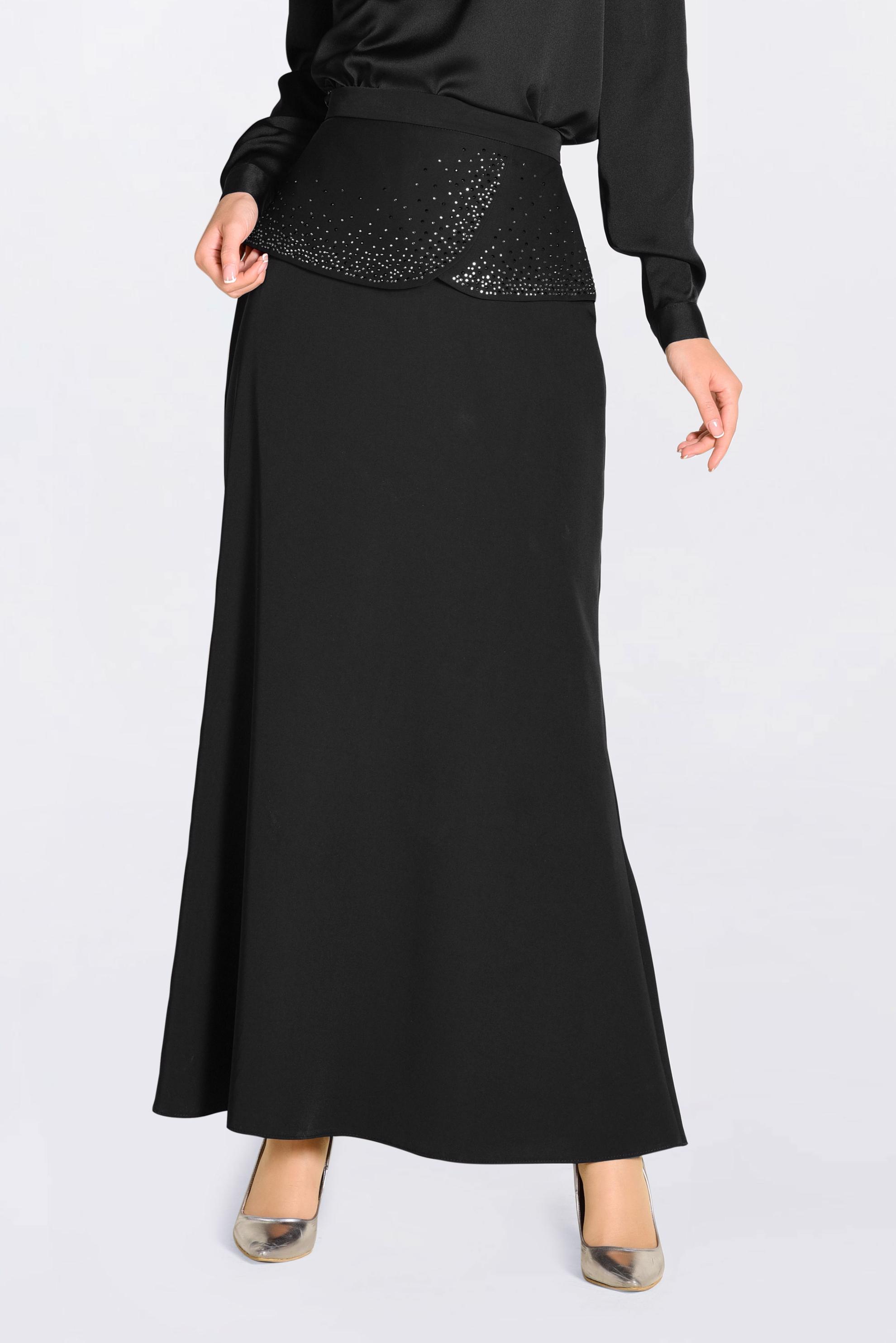 Tesettür giyim SİYAH TAŞ DETAYLI BALIK ETEK 6204