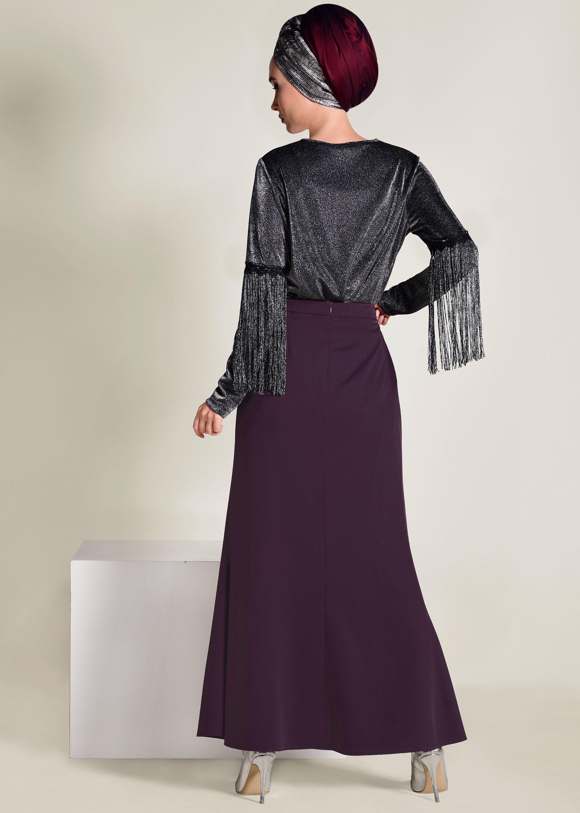 Tesettür giyim MÜRDÜM TAŞ DETAYLI BALIK ETEK 6204