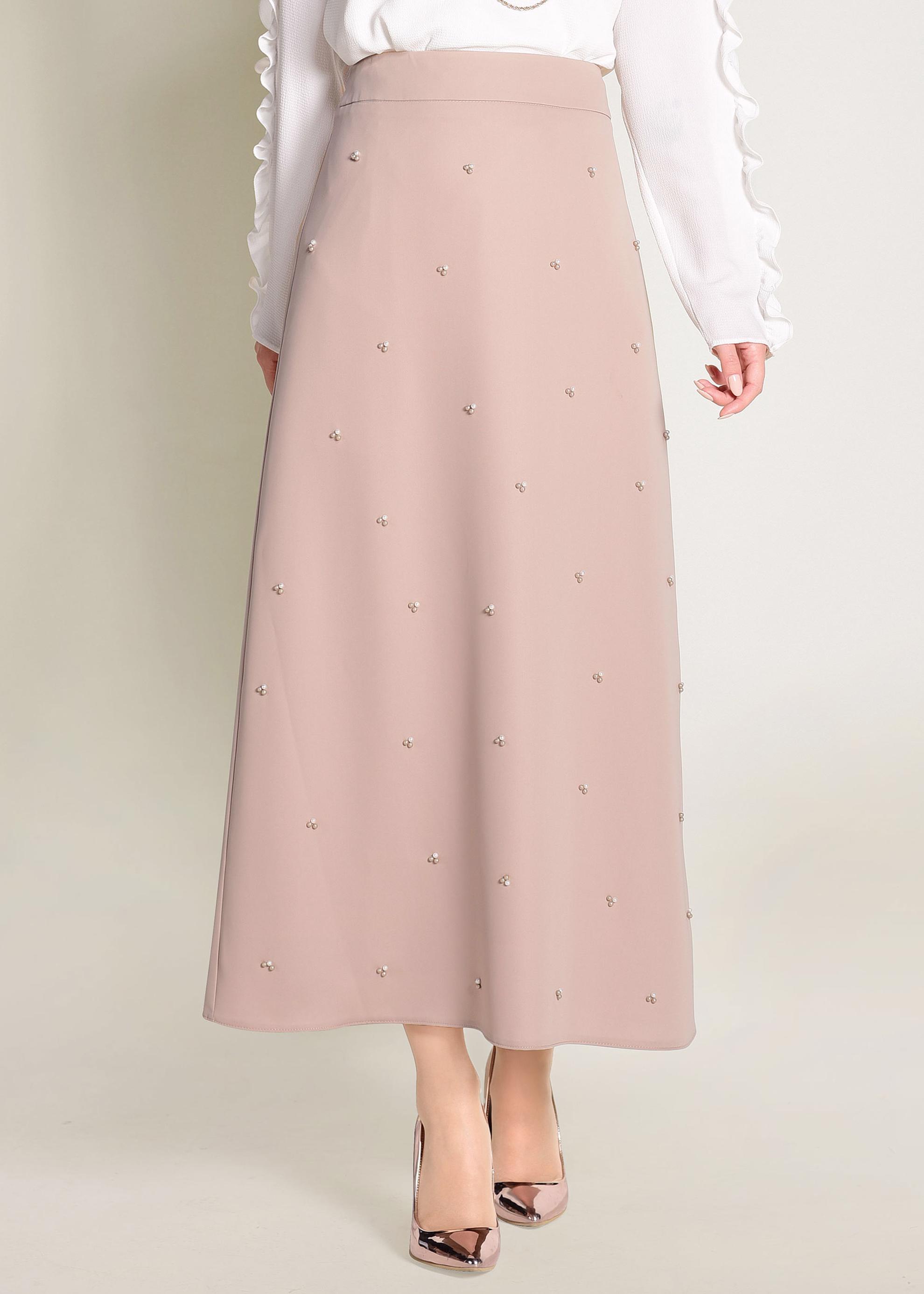 Tesettür giyim BEJ İNCİ DETAYLI A KESİM ETEK 6211