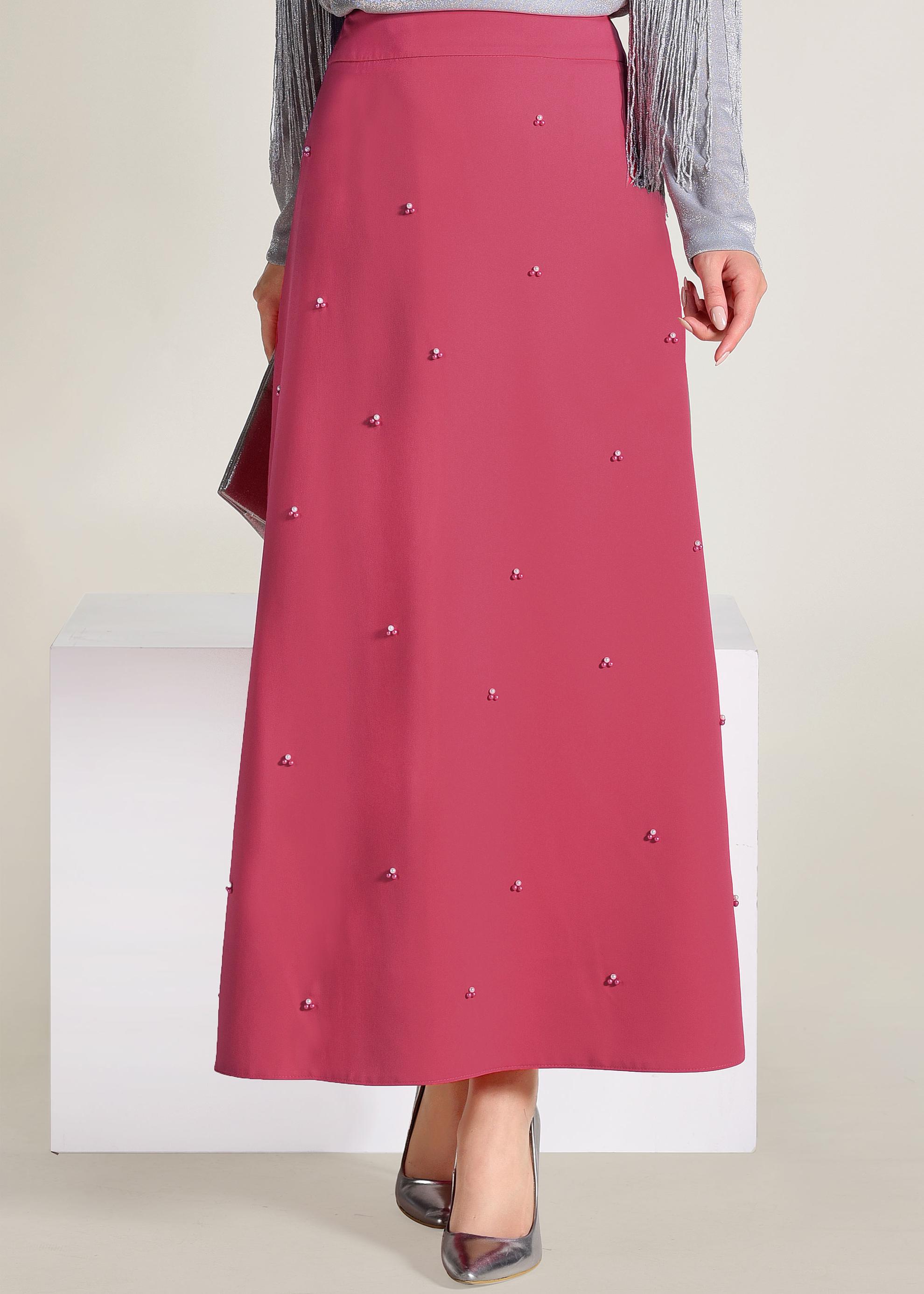 Tesettür giyim MERCAN İNCİ DETAYLI A KESİM ETEK 6211