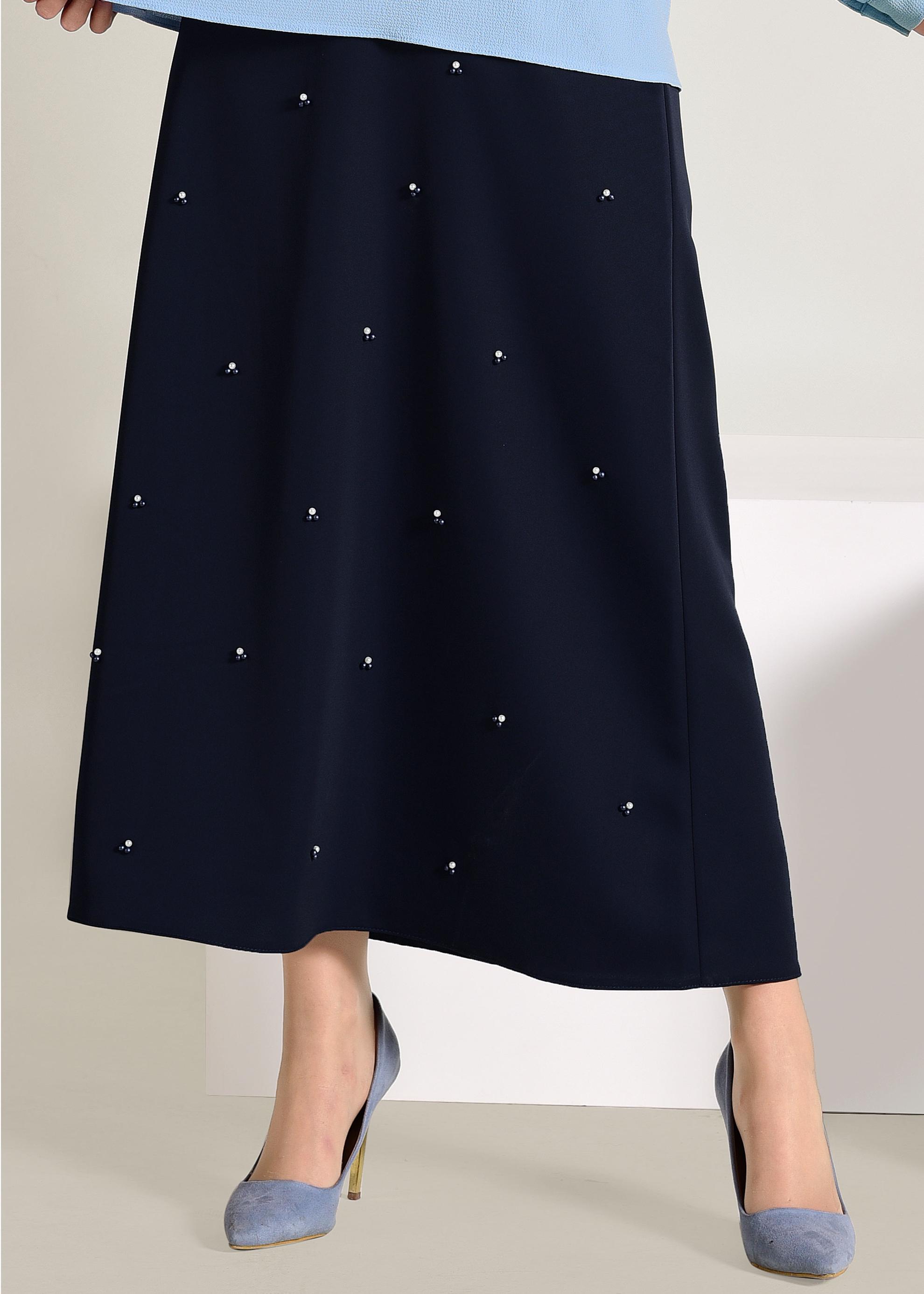 Tesettür giyim LACİVERT İNCİ DETAYLI A KESİM ETEK 6211