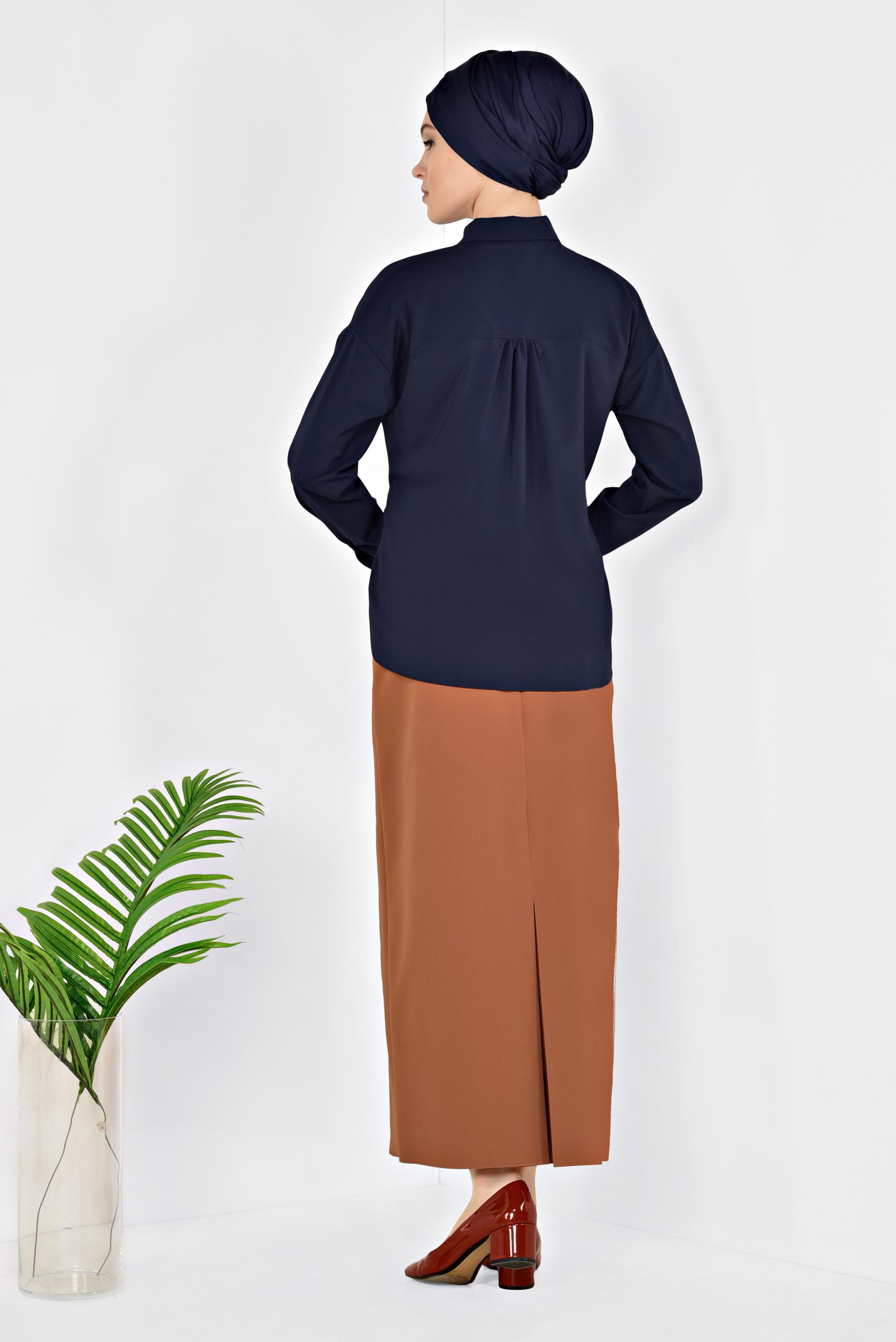 Tesettür giyim TURUNCU YÜKSEL BEL GİZLİ YIRTMAÇLI KALEM ETEK 6312