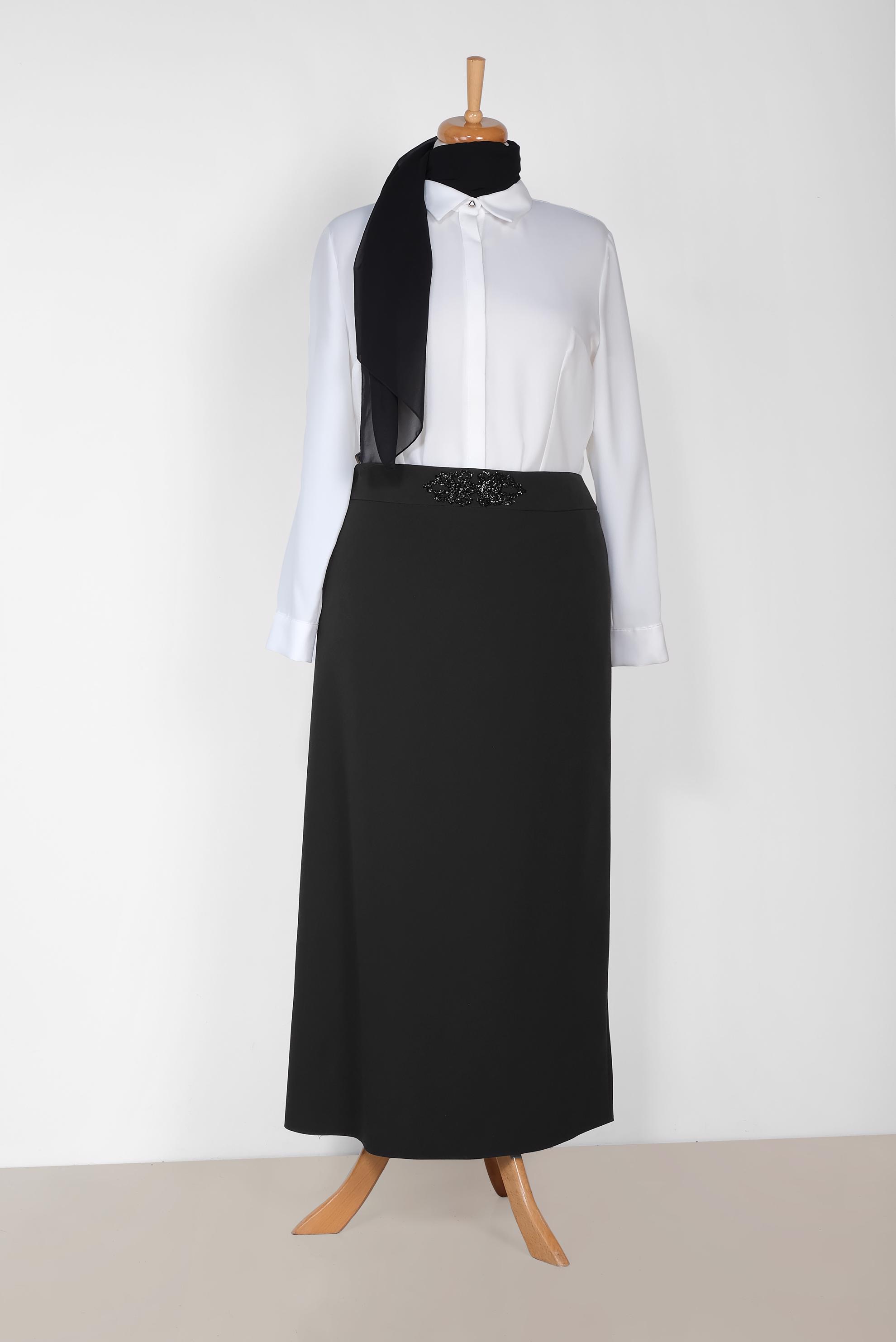 Hijab clothing BLACK Stone Printed Hidden Slit Skirt 6313 