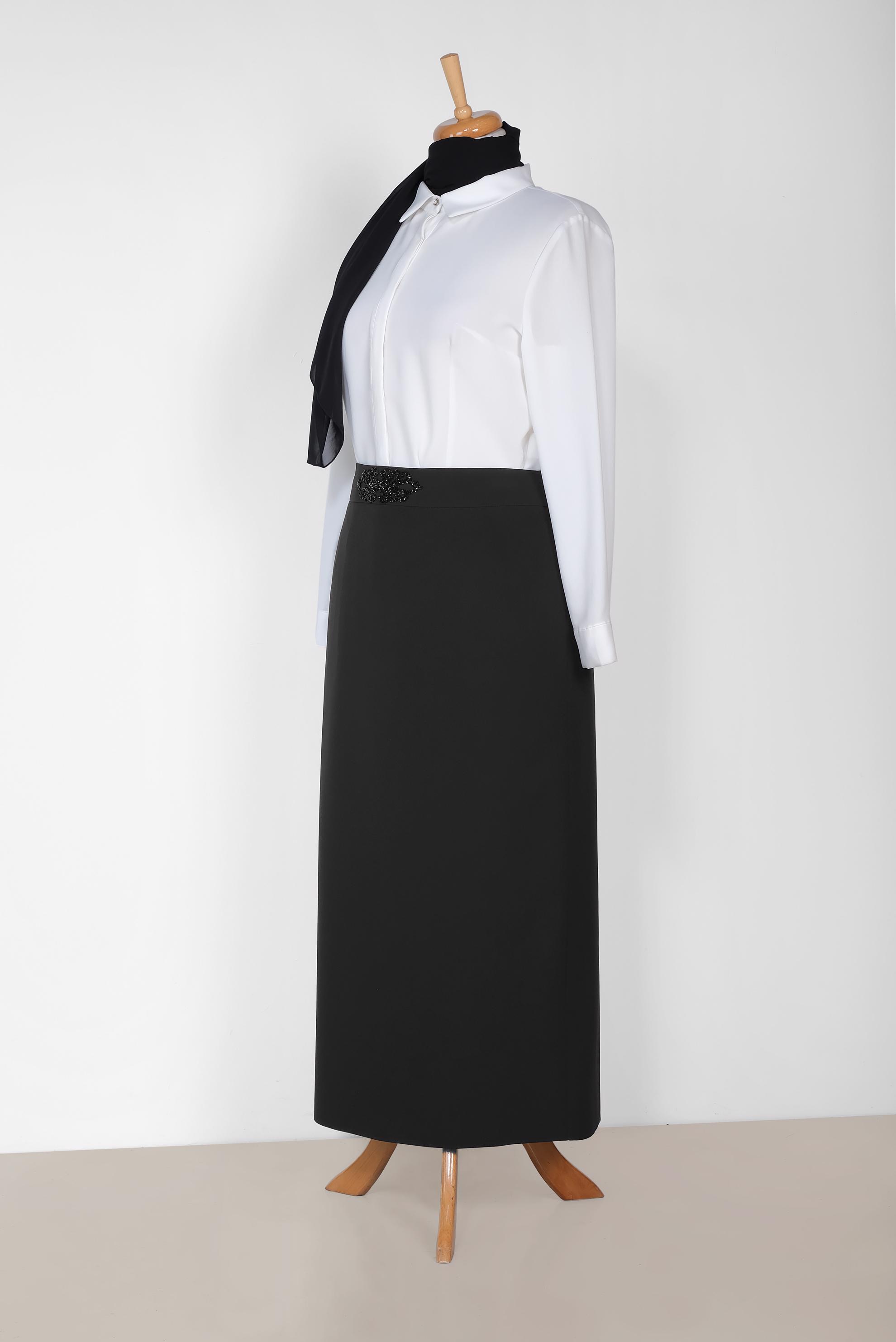 Hijab clothing BLACK Stone Printed Hidden Slit Skirt 6313 