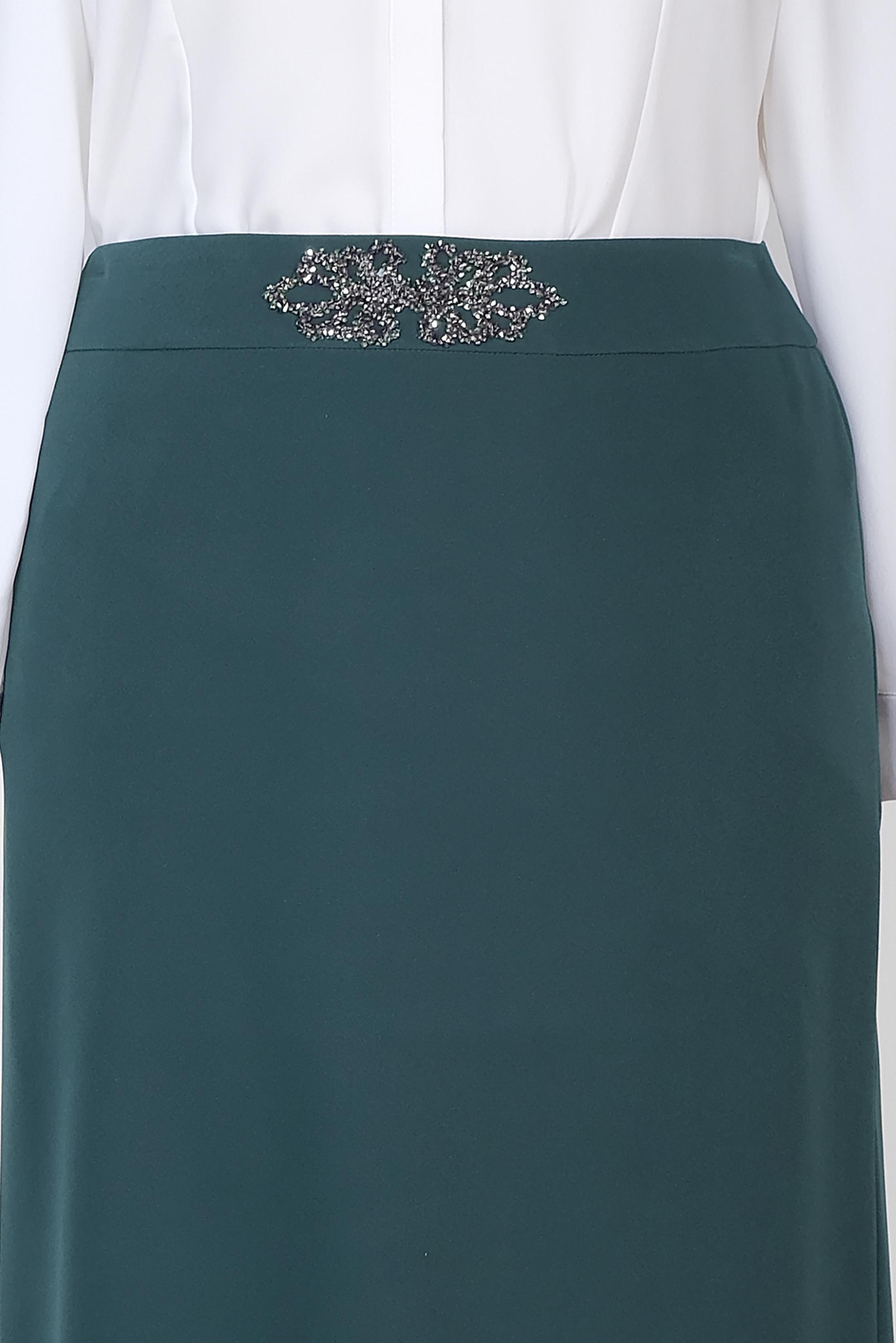 Tesettür giyim YEŞİL TAŞ BASKI DETAYLI GİZLİ YIRTMAÇLI ETEK 6313