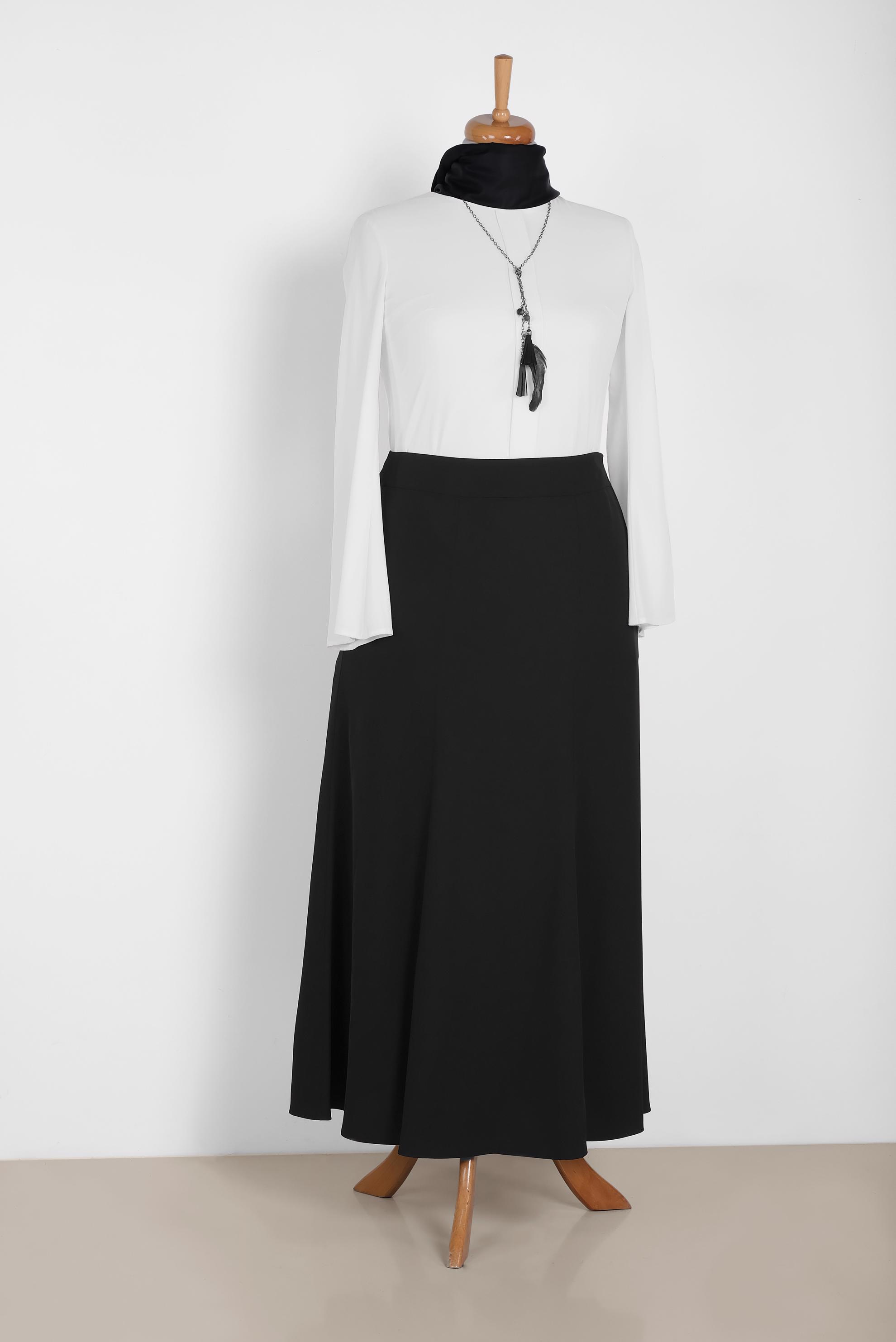 Tesettür giyim SİYAH YÜKSEK BEL FERMUARLI ETEK 6314