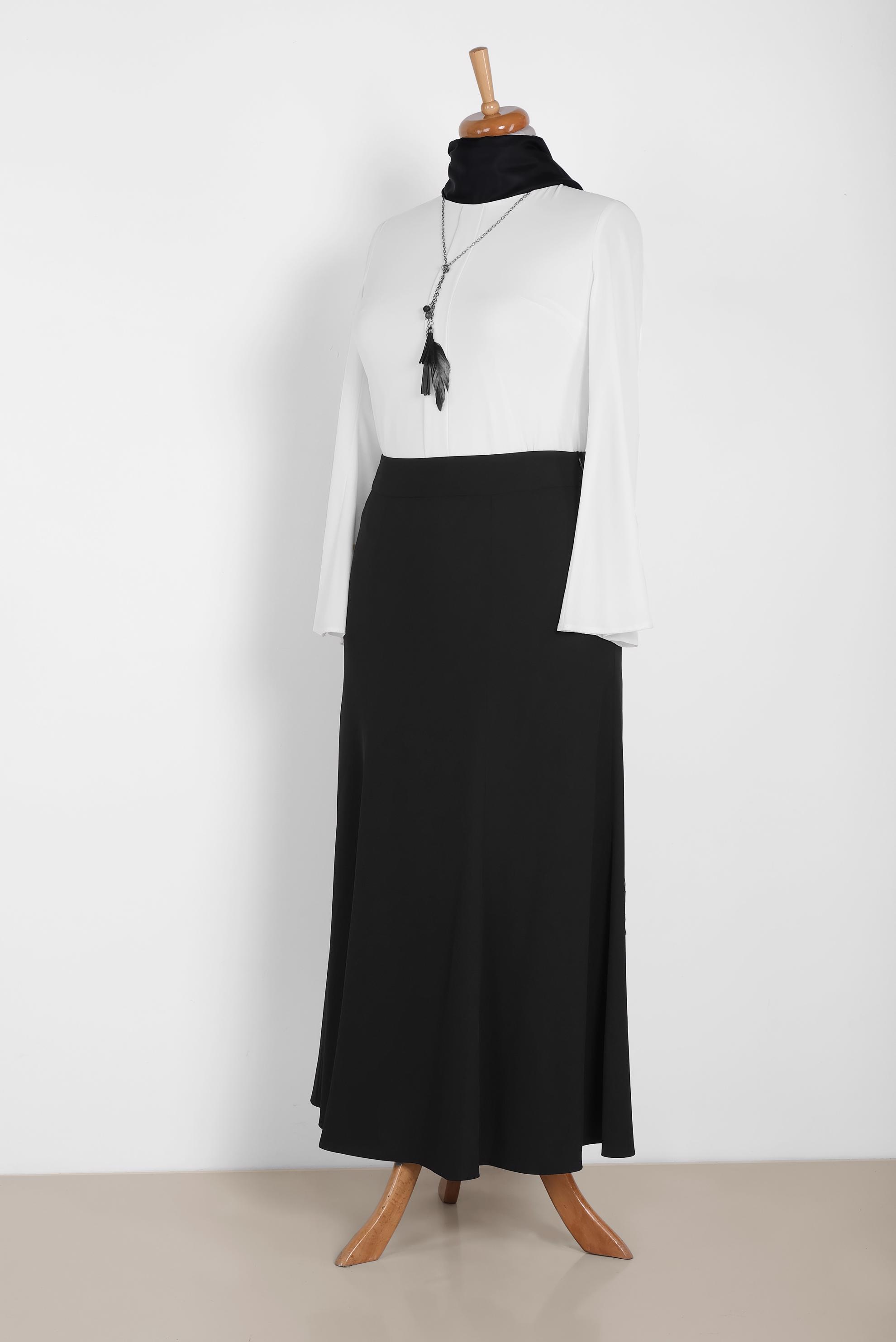 Tesettür giyim SİYAH YÜKSEK BEL FERMUARLI ETEK 6314