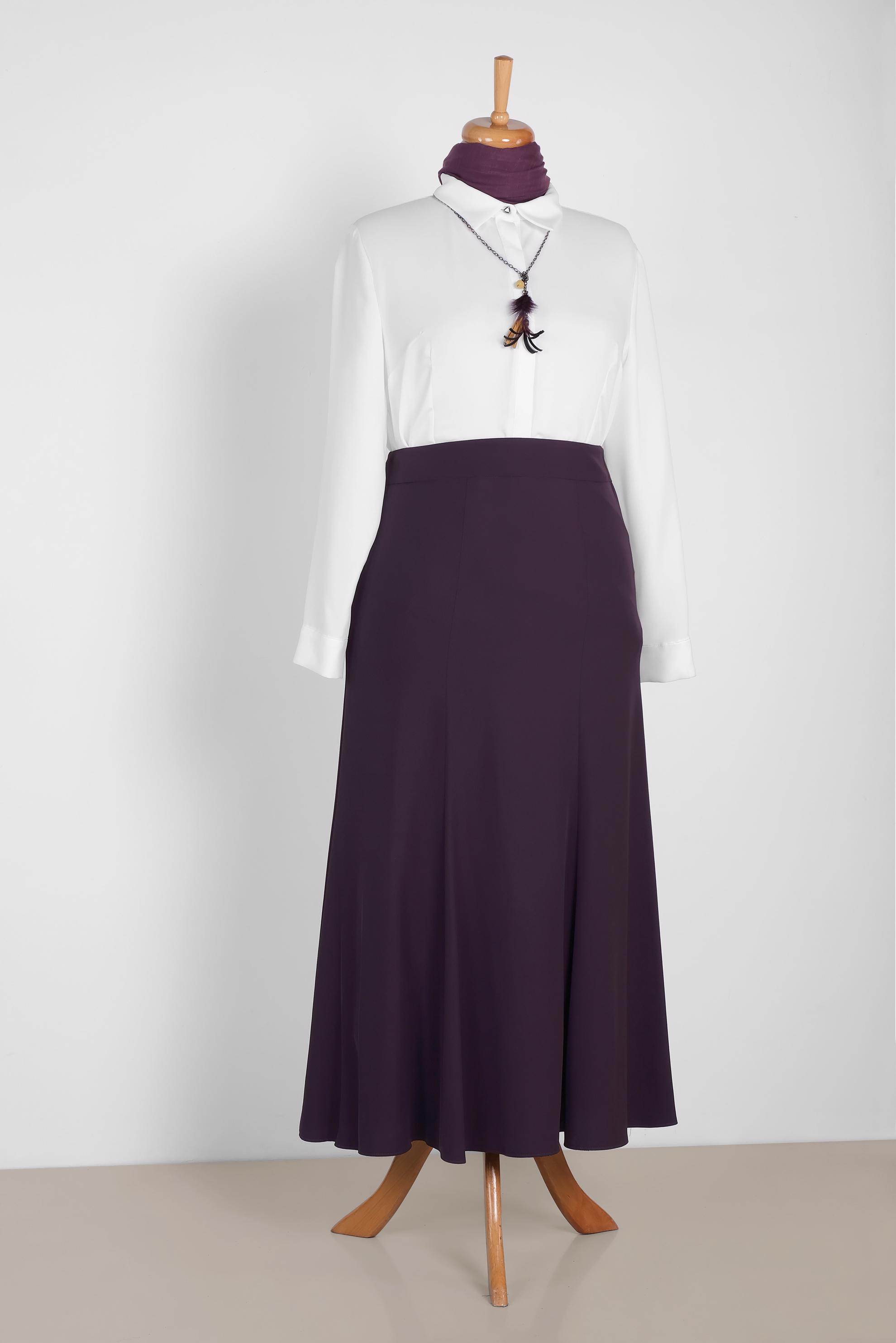 Tesettür giyim MOR YÜKSEK BEL FERMUARLI ETEK 6314