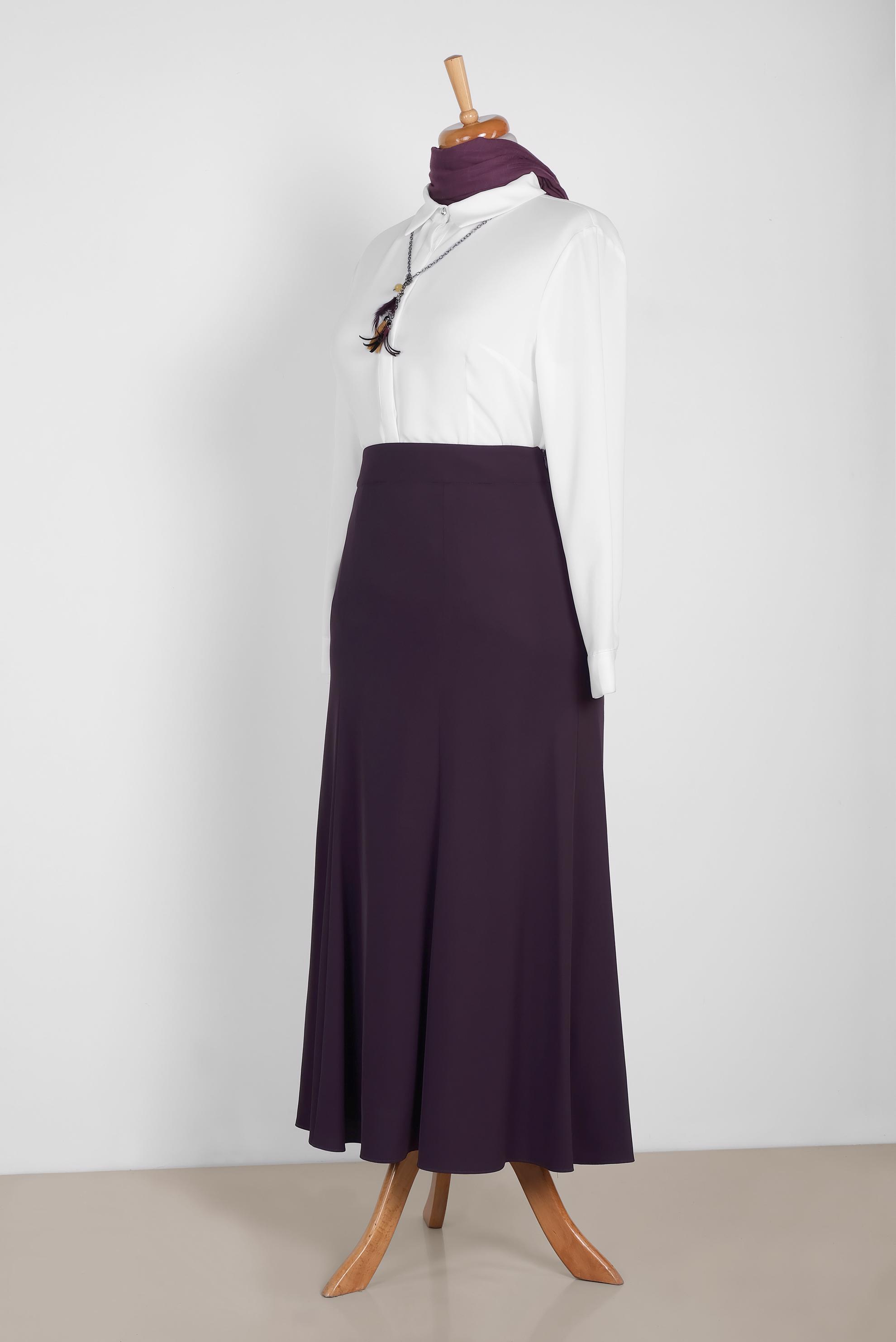 Tesettür giyim MOR YÜKSEK BEL FERMUARLI ETEK 6314