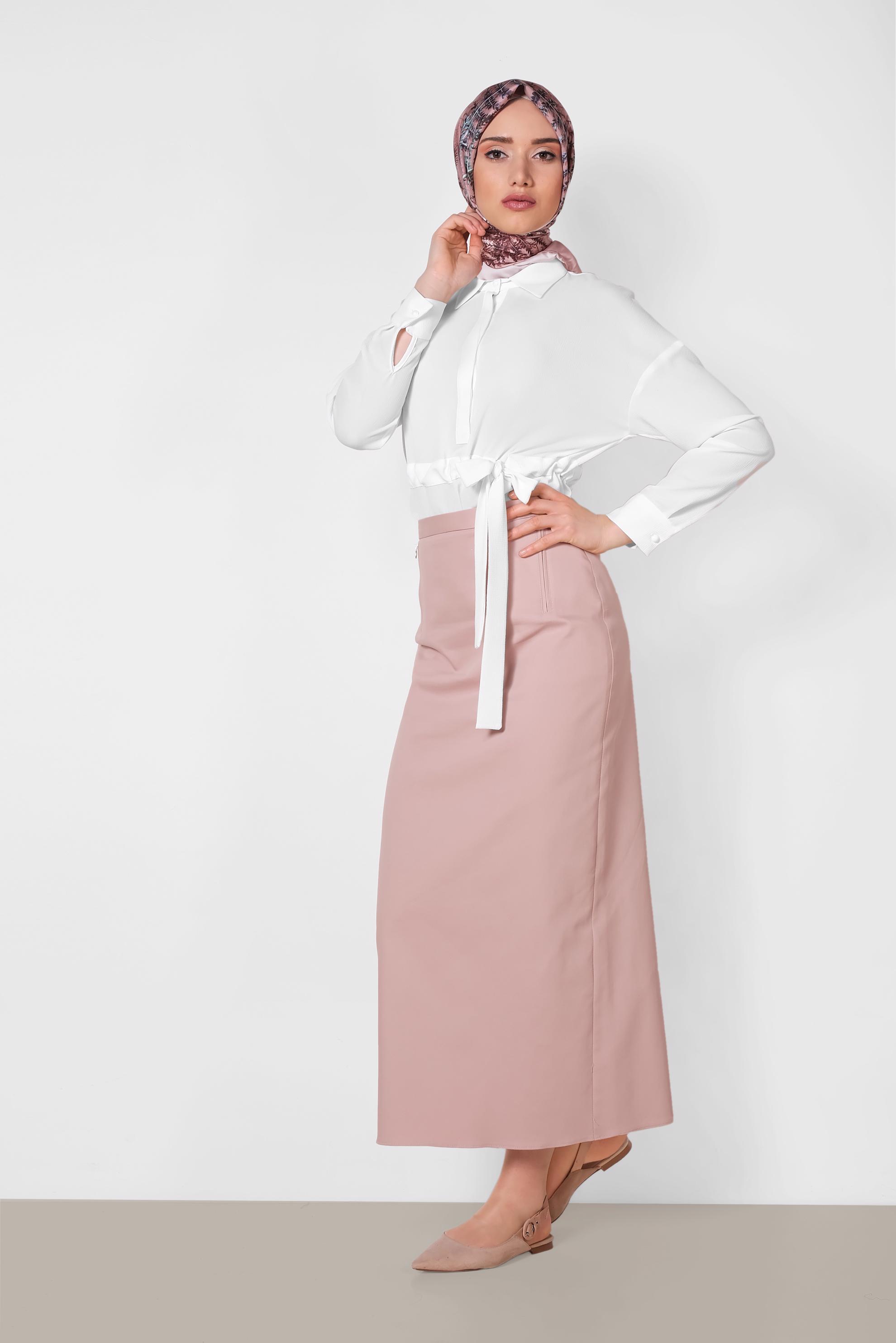 Tesettür giyim PUDRA A PİLE ETEK 6318
