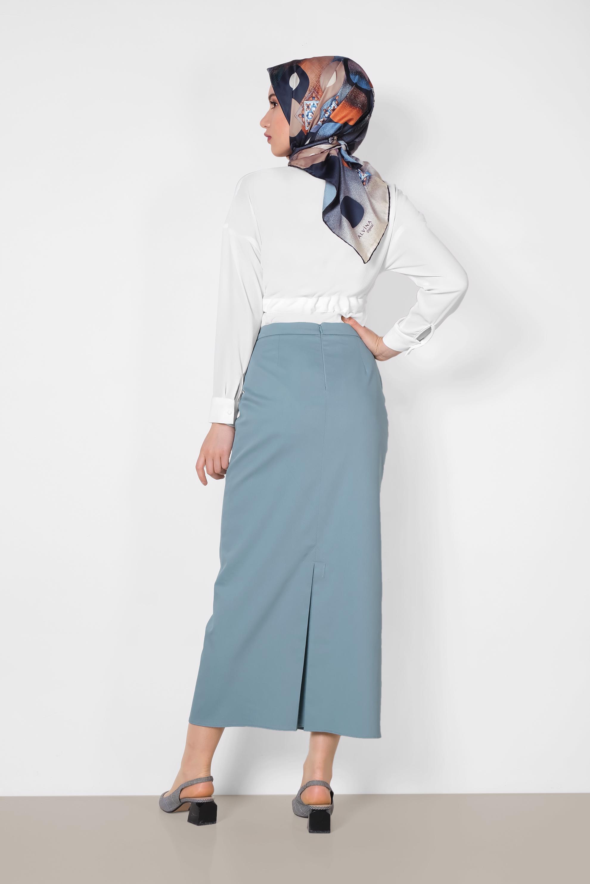 Tesettür giyim MAVİ A PİLE ETEK 6318