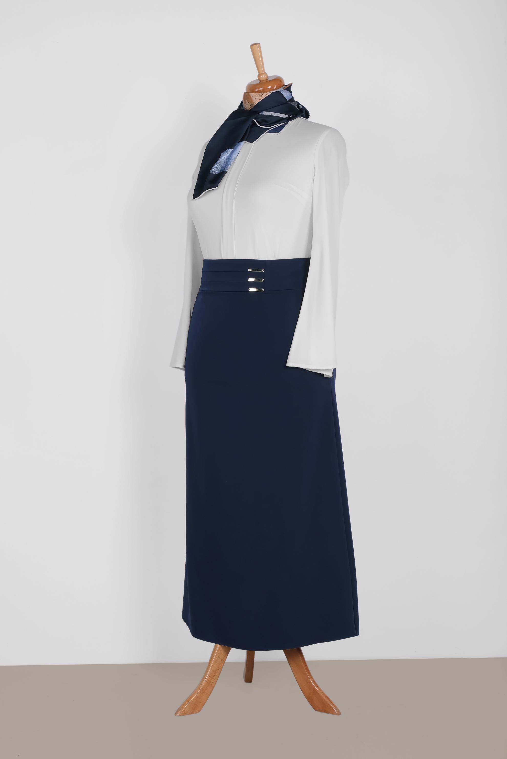 Hijab clothing NAVY BLUE High Waist Zipper Skirt 6320  