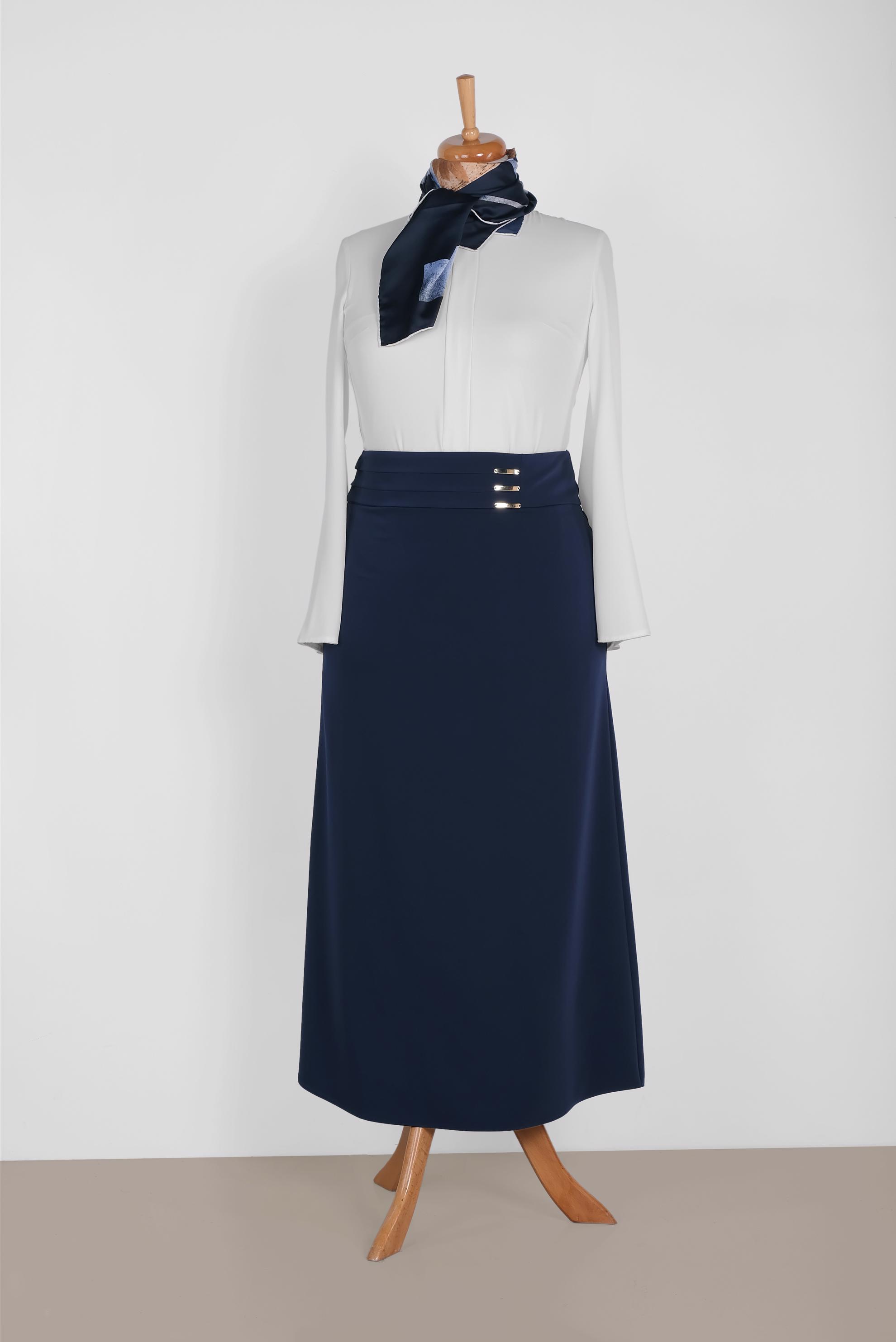 Hijab clothing NAVY BLUE High Waist Zipper Skirt 6320  