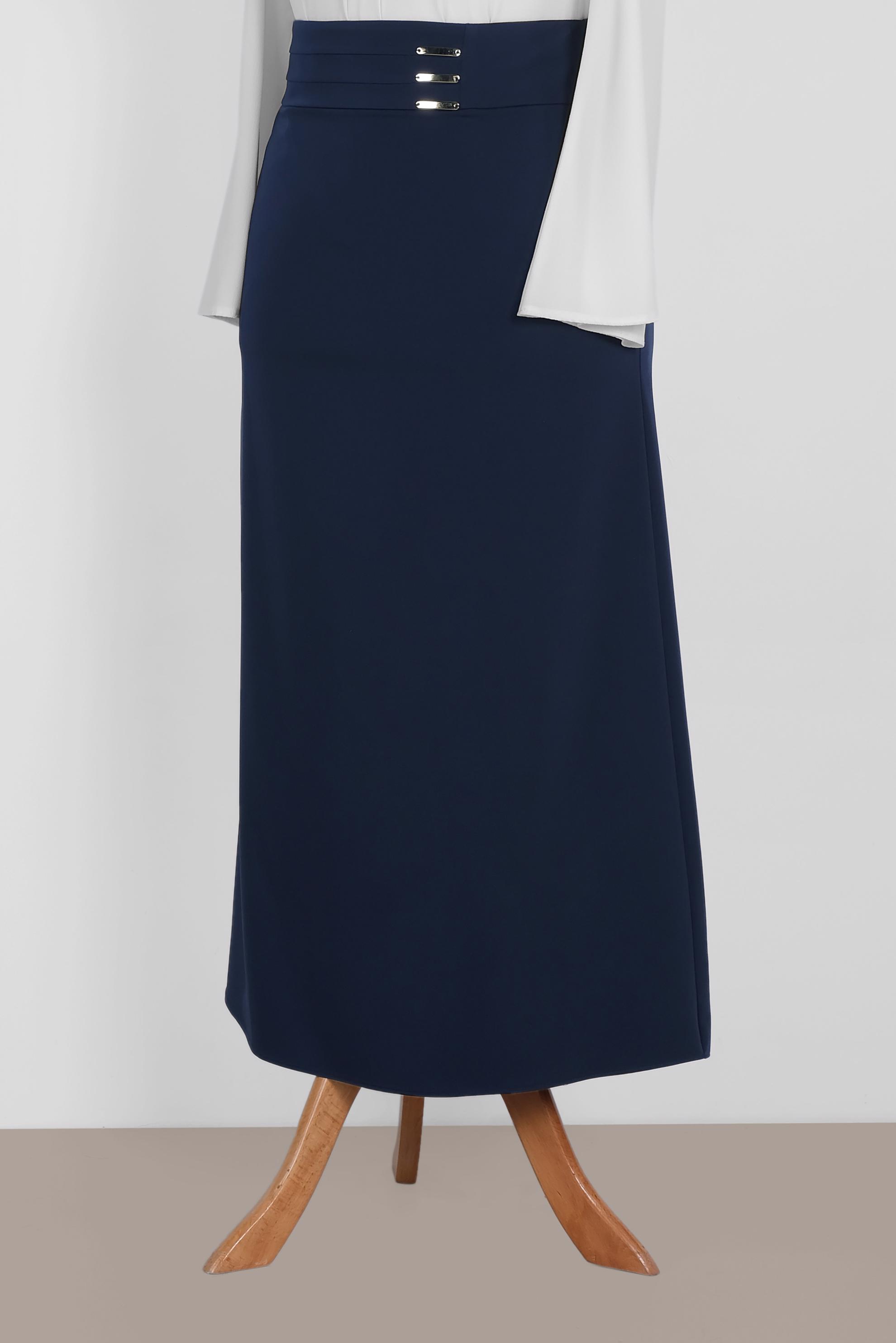 Hijab clothing NAVY BLUE High Waist Zipper Skirt 6320  