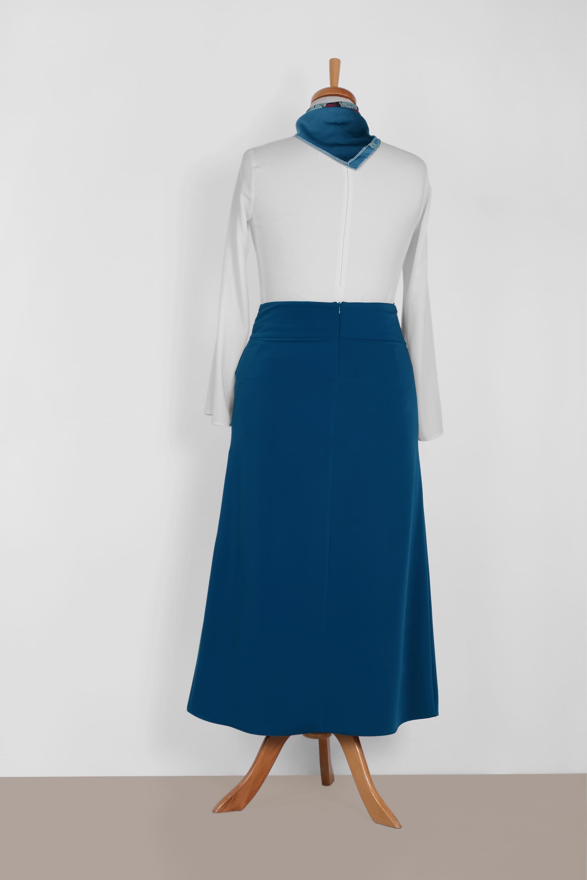 Hijab clothing NAVY BLUE High Waist Zipper Skirt 6320 