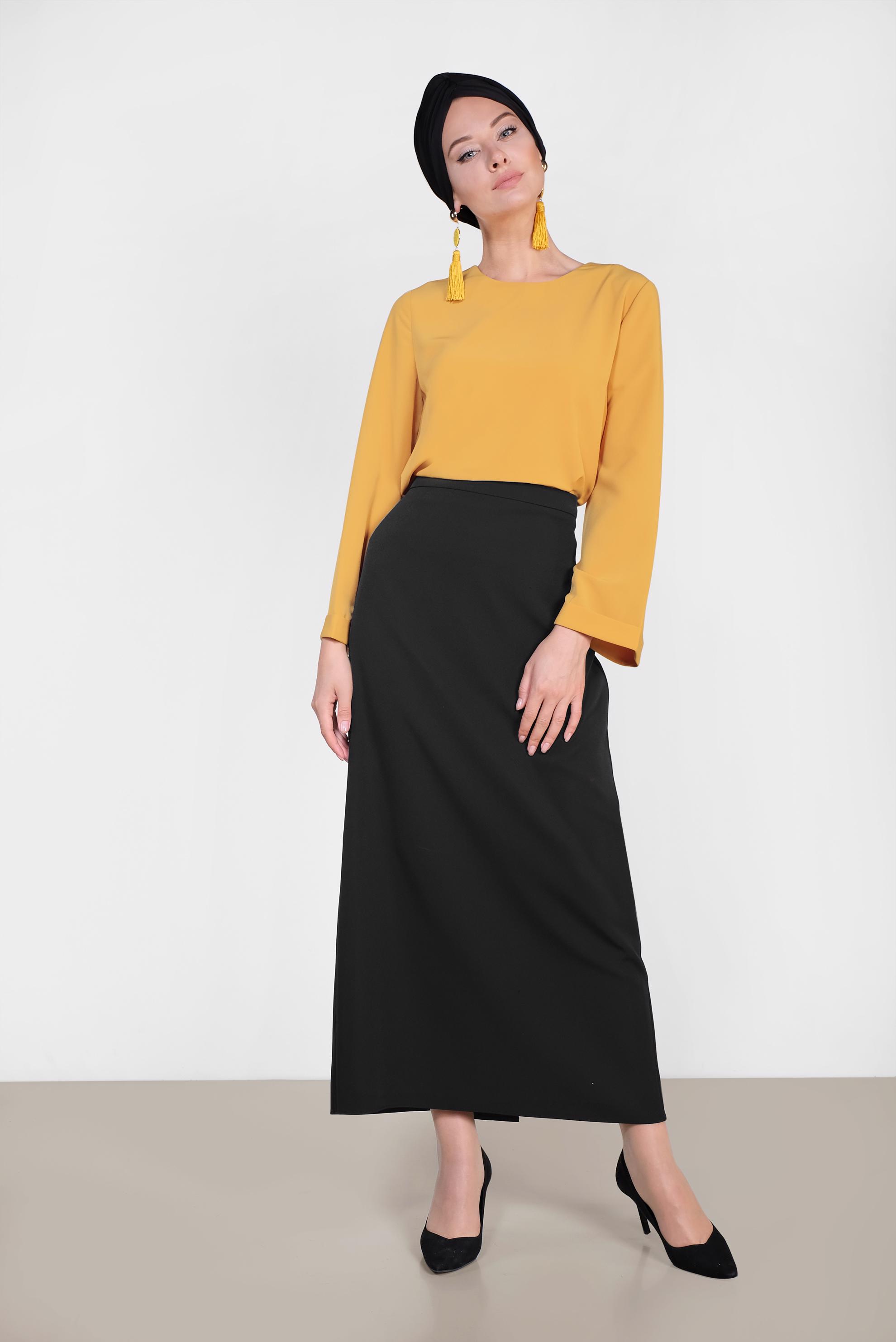 Tesettür giyim SİYAH YÜKSEK BEL KALEM ETEK 6321