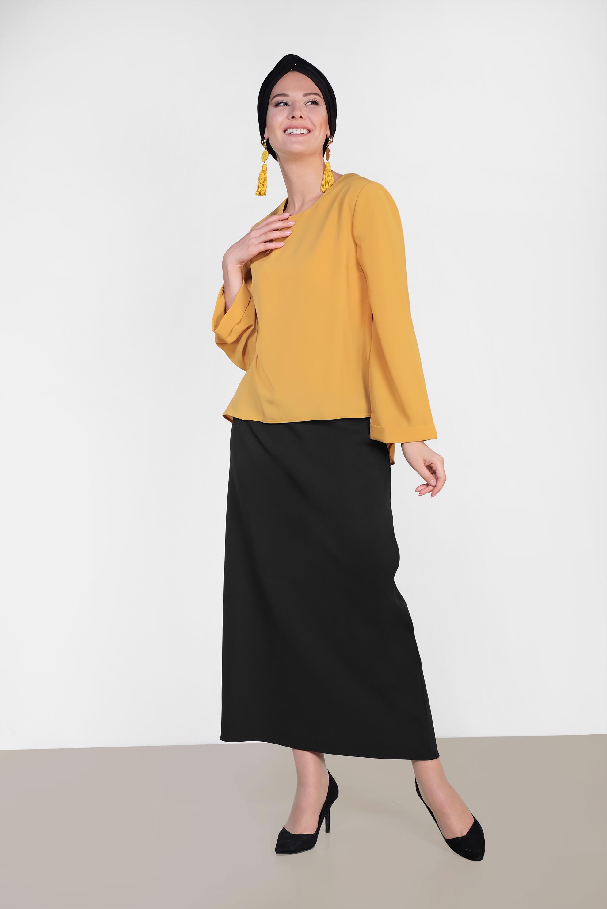 Tesettür giyim SİYAH YÜKSEK BEL KALEM ETEK 6321