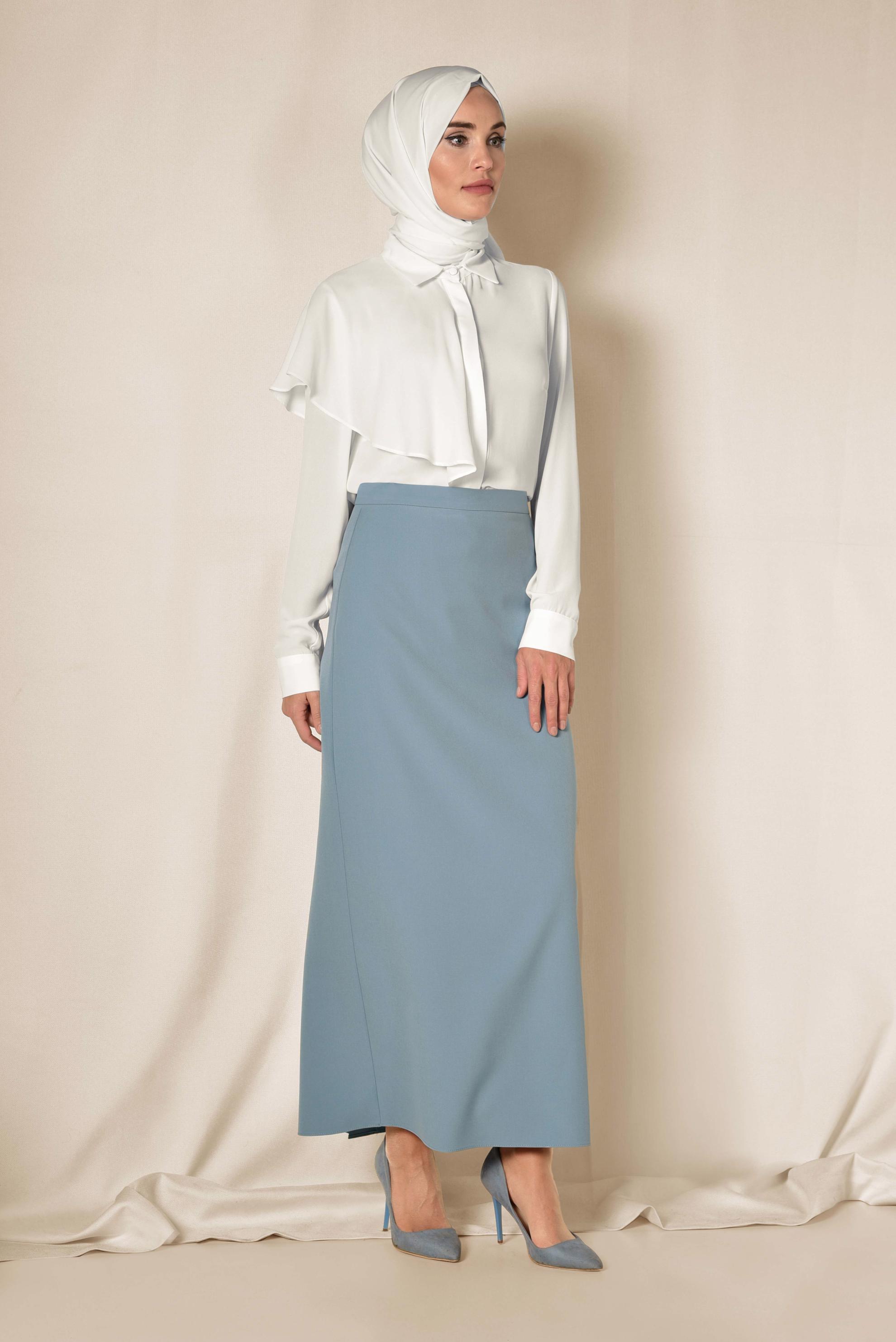 Tesettür giyim MAVİ YÜKSEK BEL KALEM ETEK 6321