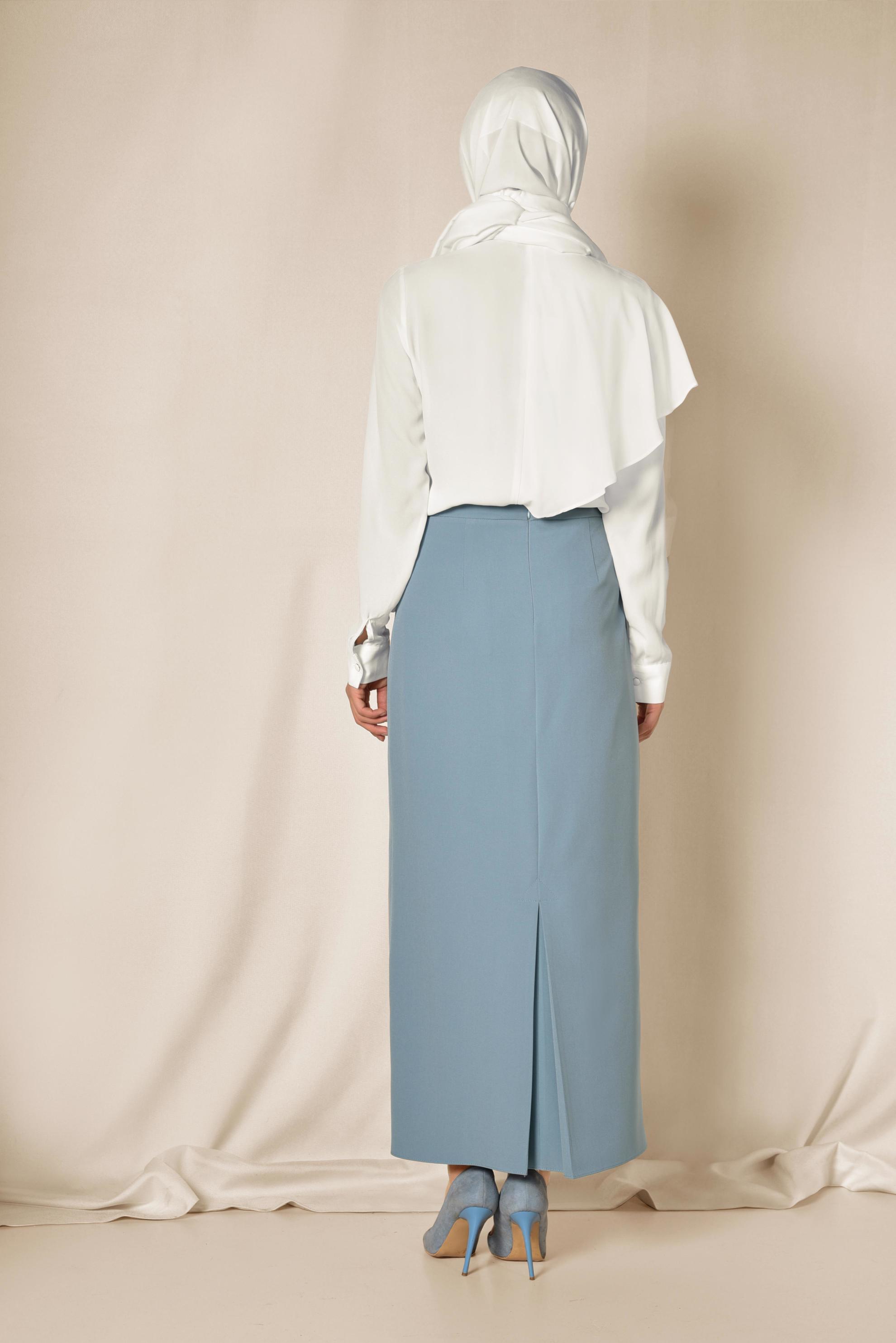 Tesettür giyim MAVİ YÜKSEK BEL KALEM ETEK 6321