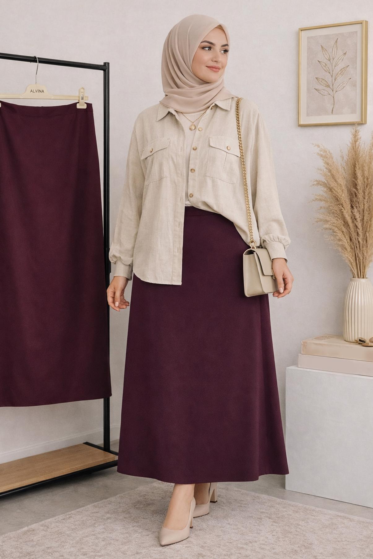 Vêtements hijab PRUNE JUPE CRAYON TAILLE HAUTE 6321