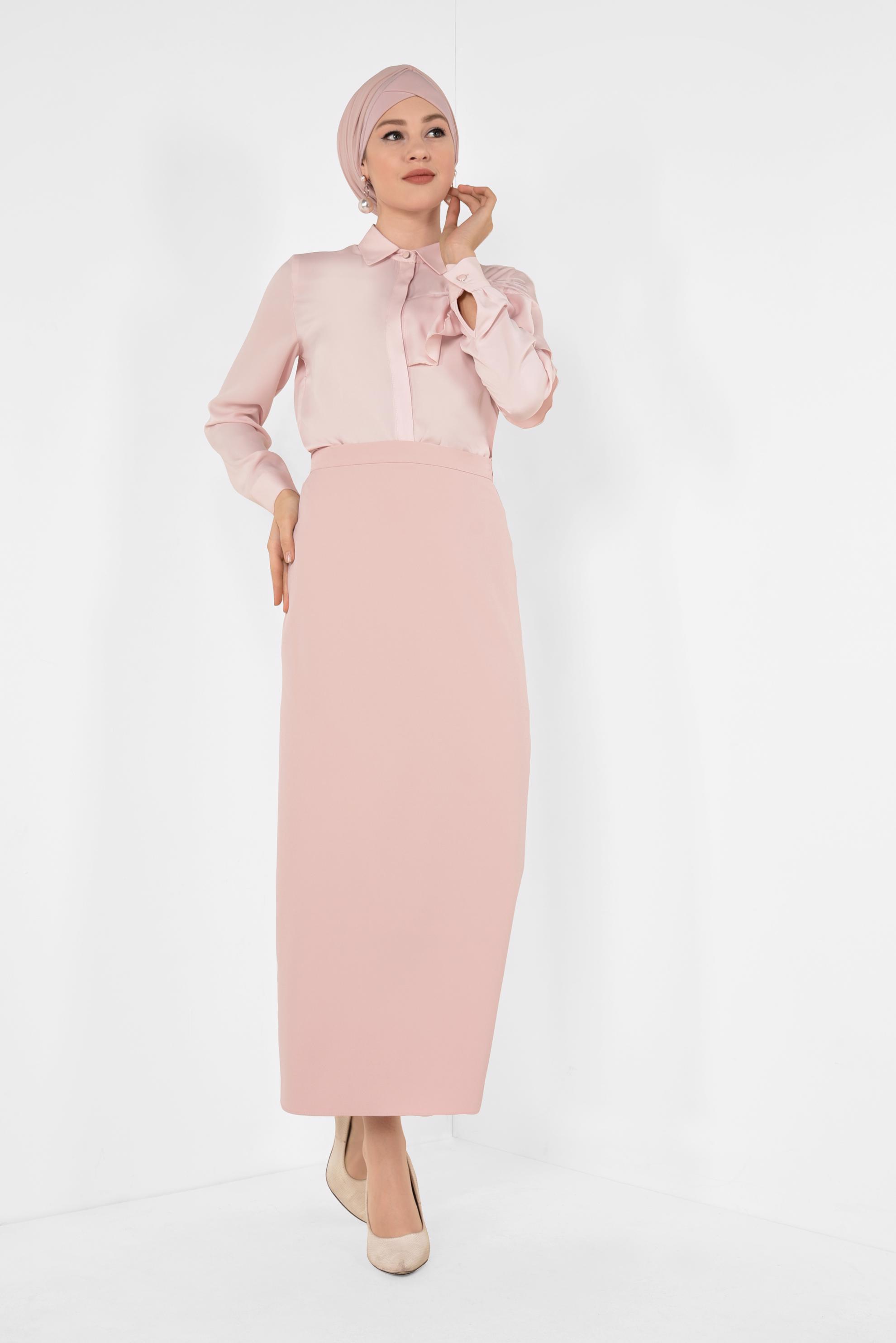 Tesettür giyim PUDRA YÜKSEK BEL KALEM ETEK 6321
