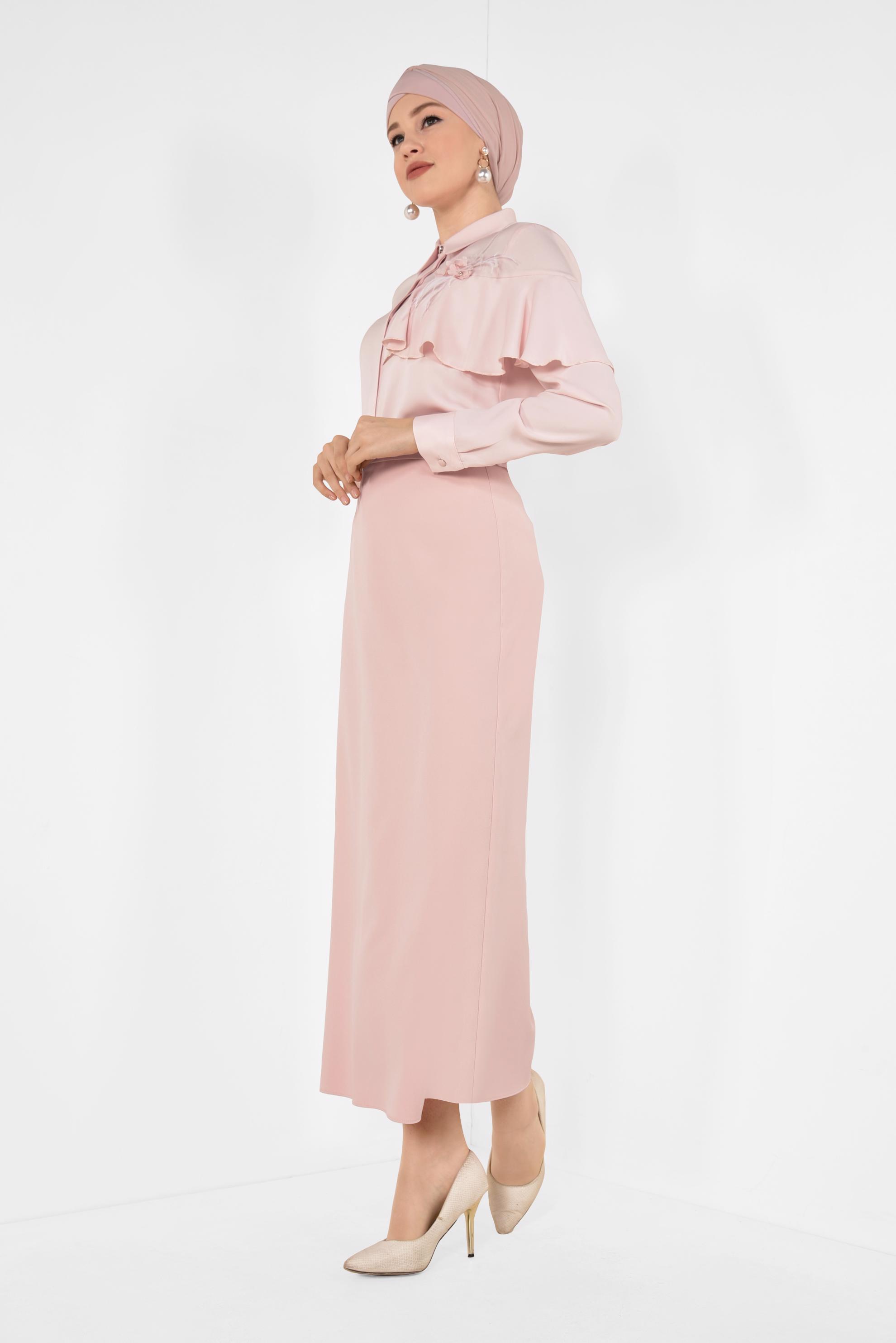Tesettür giyim PUDRA YÜKSEK BEL KALEM ETEK 6321