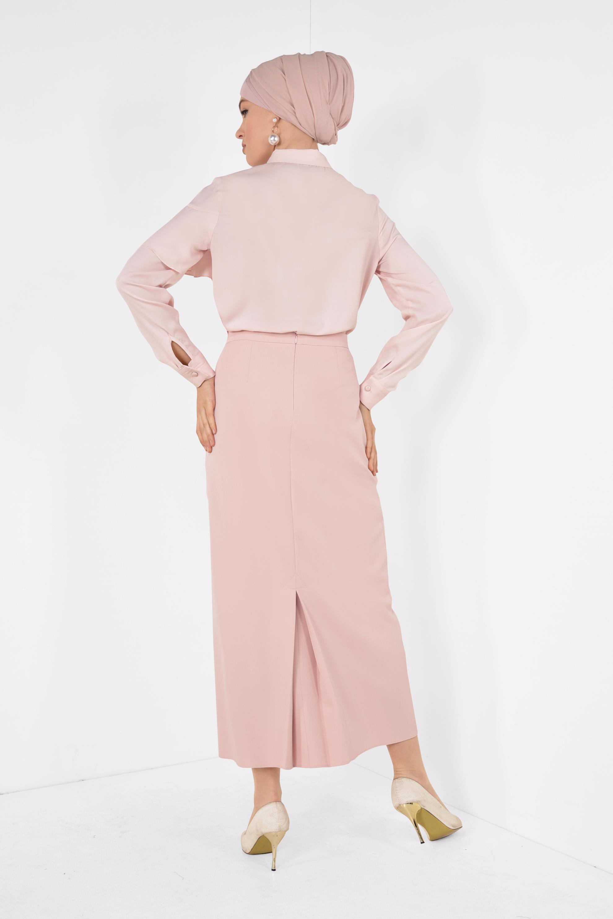 Tesettür giyim PUDRA YÜKSEK BEL KALEM ETEK 6321